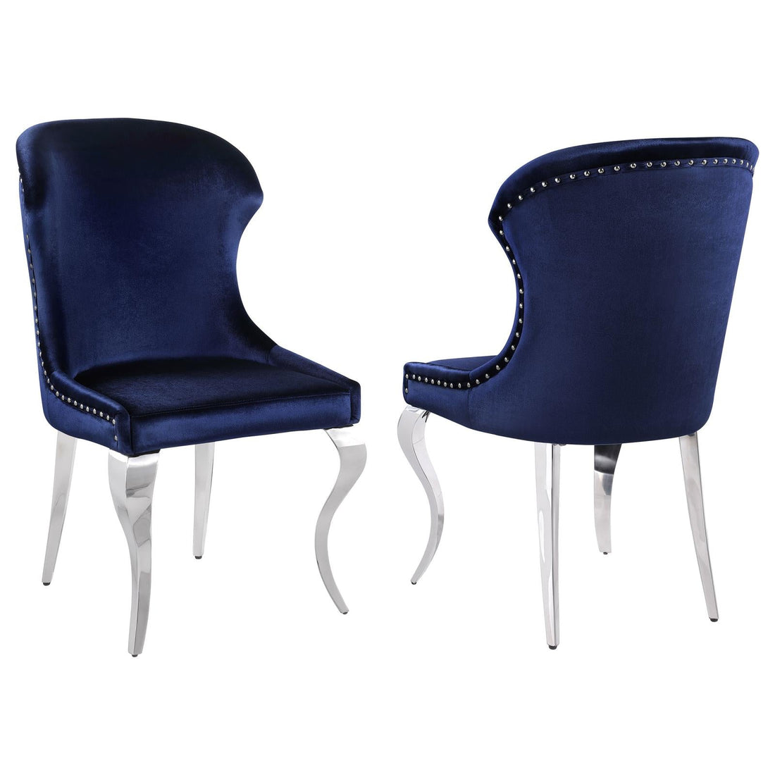 Cheyanne Upholstered Wingback Side Chair with Nailhead Trim Chrome and Ink Blue (Set of 2) - 190745 - Bien Home Furniture & Electronics