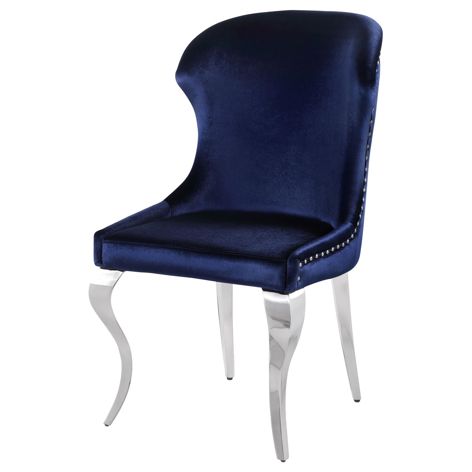 Cheyanne Upholstered Wingback Side Chair with Nailhead Trim Chrome and Ink Blue (Set of 2) - 190745 - Bien Home Furniture & Electronics