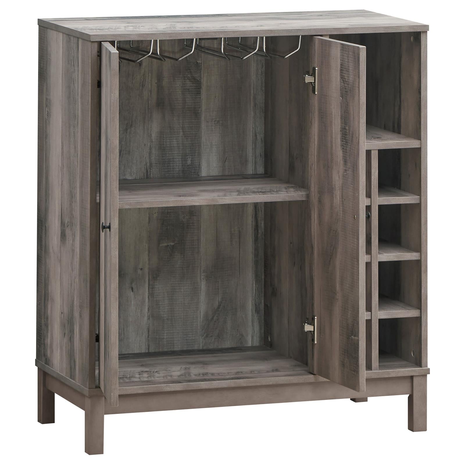 Cheyenne Weathered Acacia 2-Door Wine Cabinet with Stemware Rack - 183600 - Bien Home Furniture & Electronics