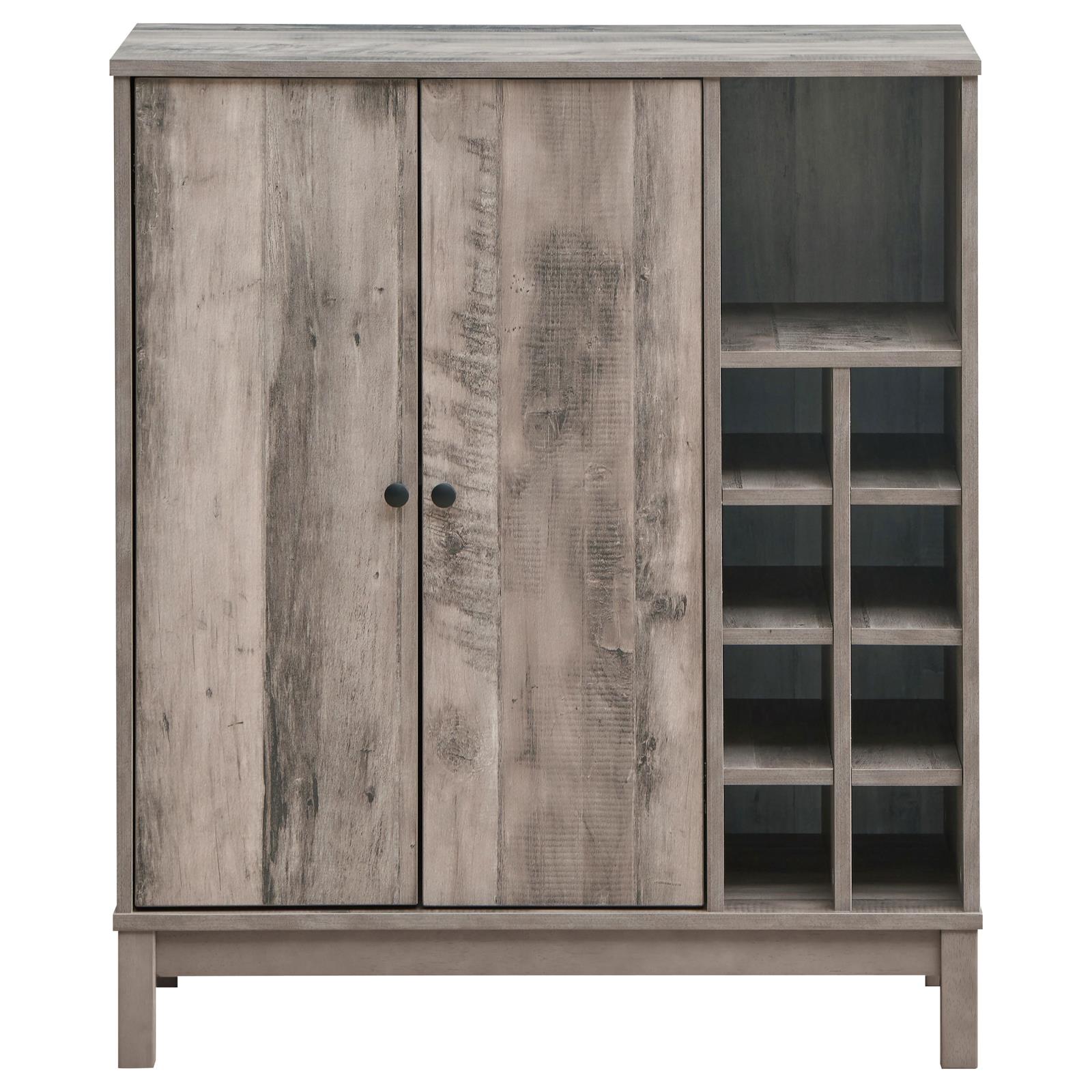 Cheyenne Weathered Acacia 2-Door Wine Cabinet with Stemware Rack - 183600 - Bien Home Furniture & Electronics
