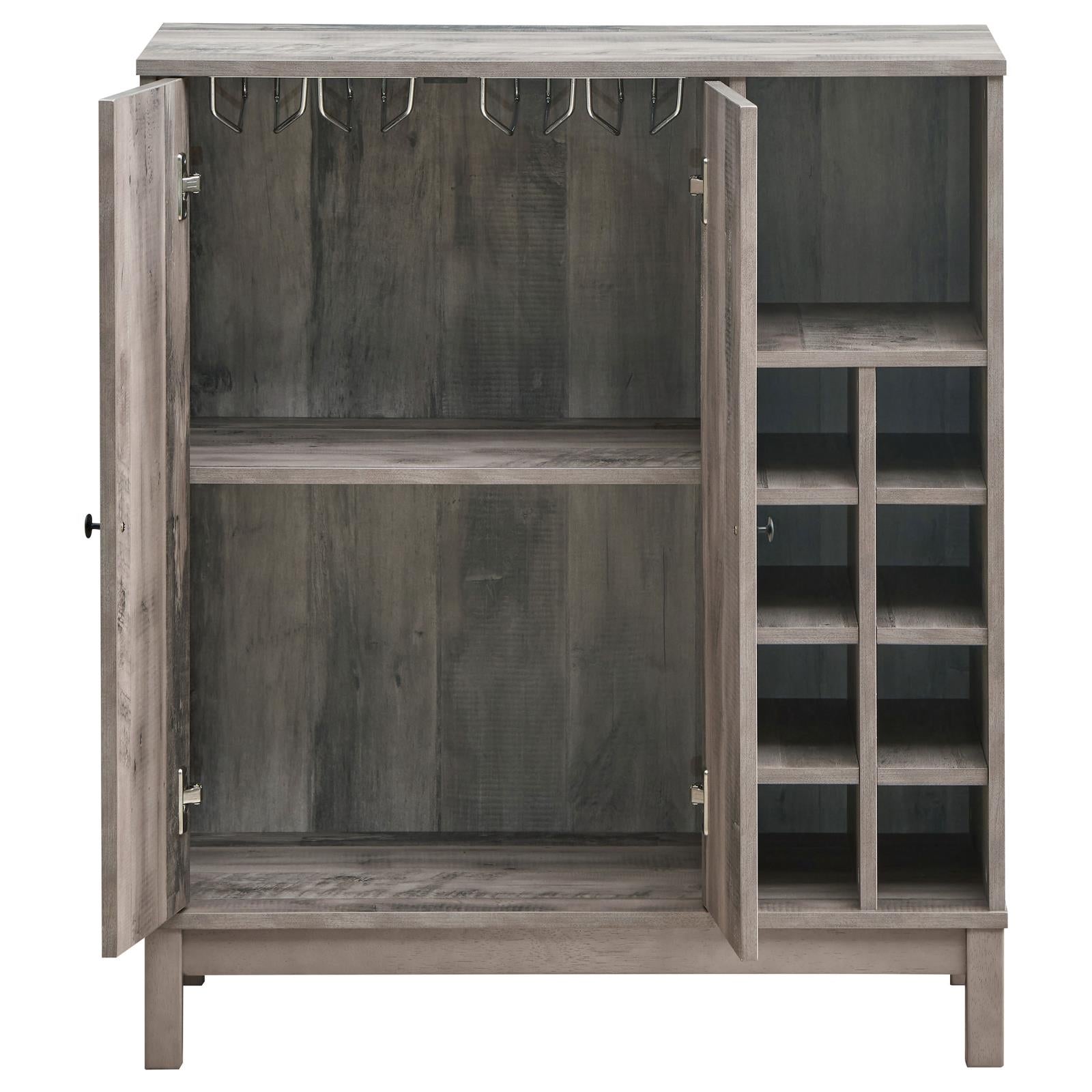 Cheyenne Weathered Acacia 2-Door Wine Cabinet with Stemware Rack - 183600 - Bien Home Furniture & Electronics