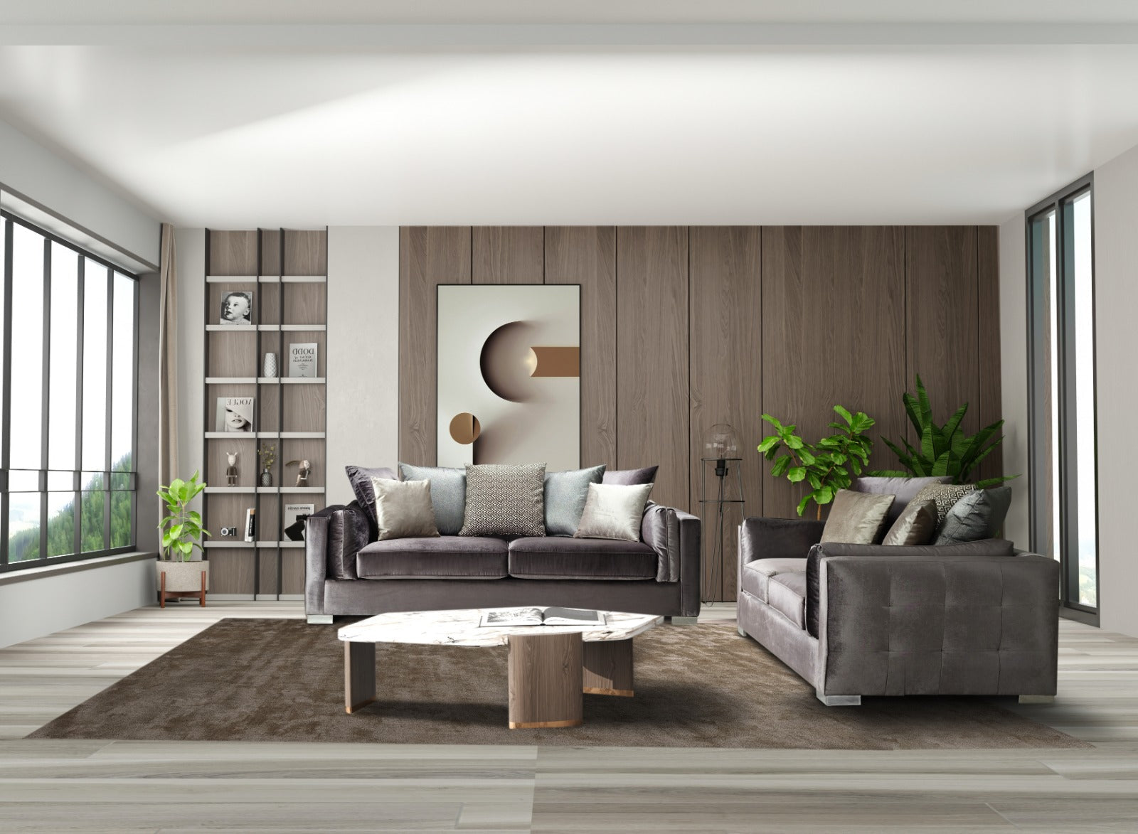 Clara Gray Velvet Sofa & Loveseat - CLARAGRAY-SL - Bien Home Furniture & Electronics