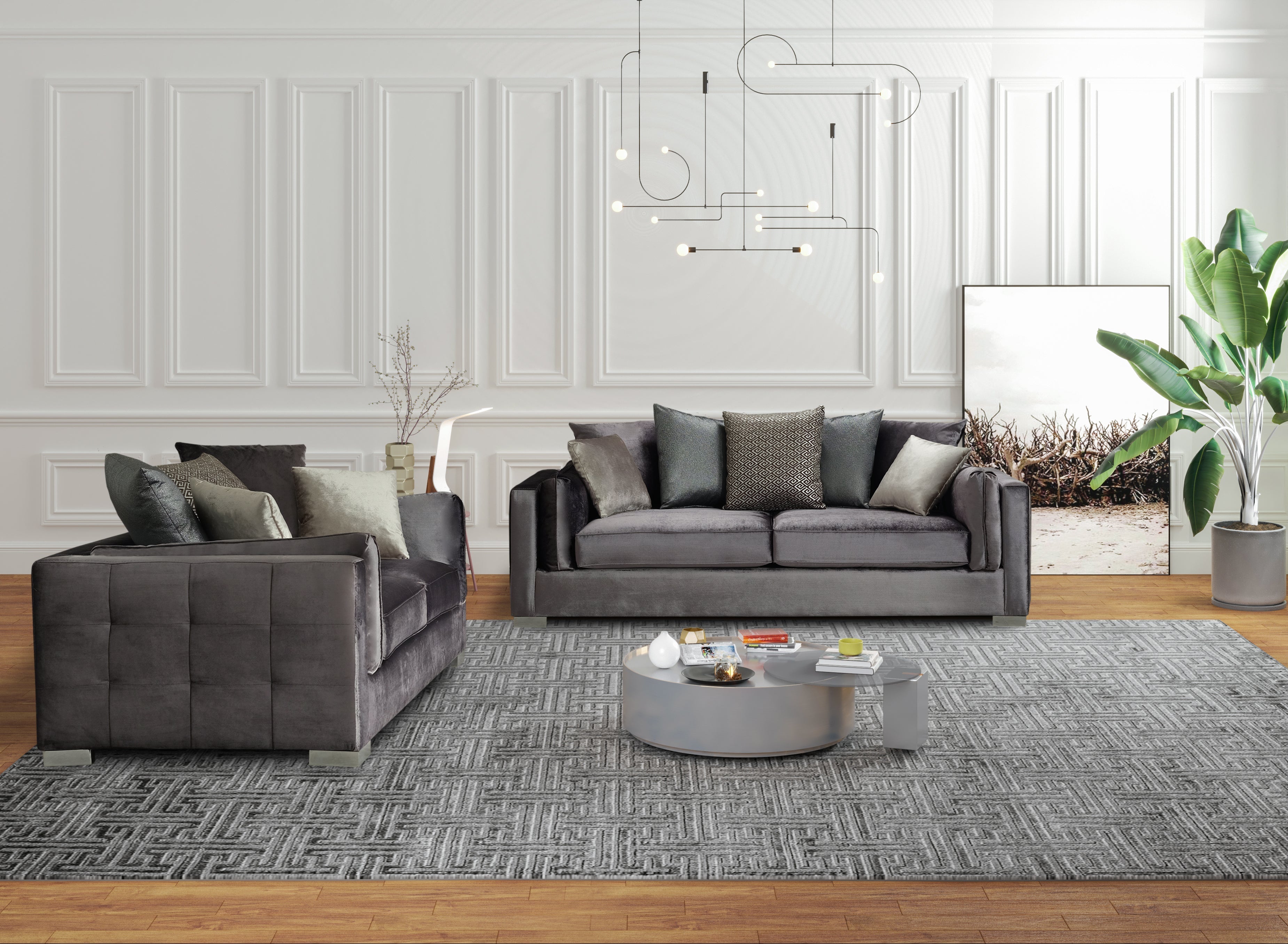Clara Gray Velvet Sofa & Loveseat - CLARAGRAY-SL - Bien Home Furniture & Electronics