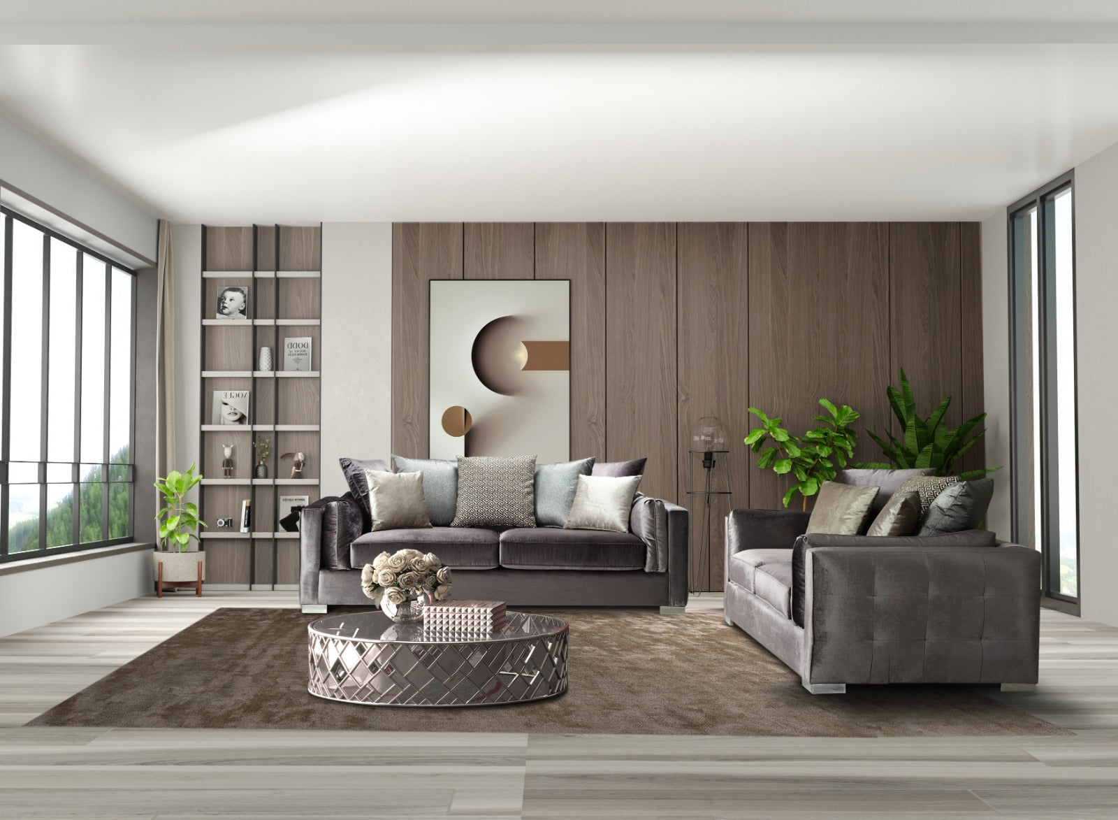 Clara Gray Velvet Sofa & Loveseat - CLARAGRAY-SL - Bien Home Furniture & Electronics