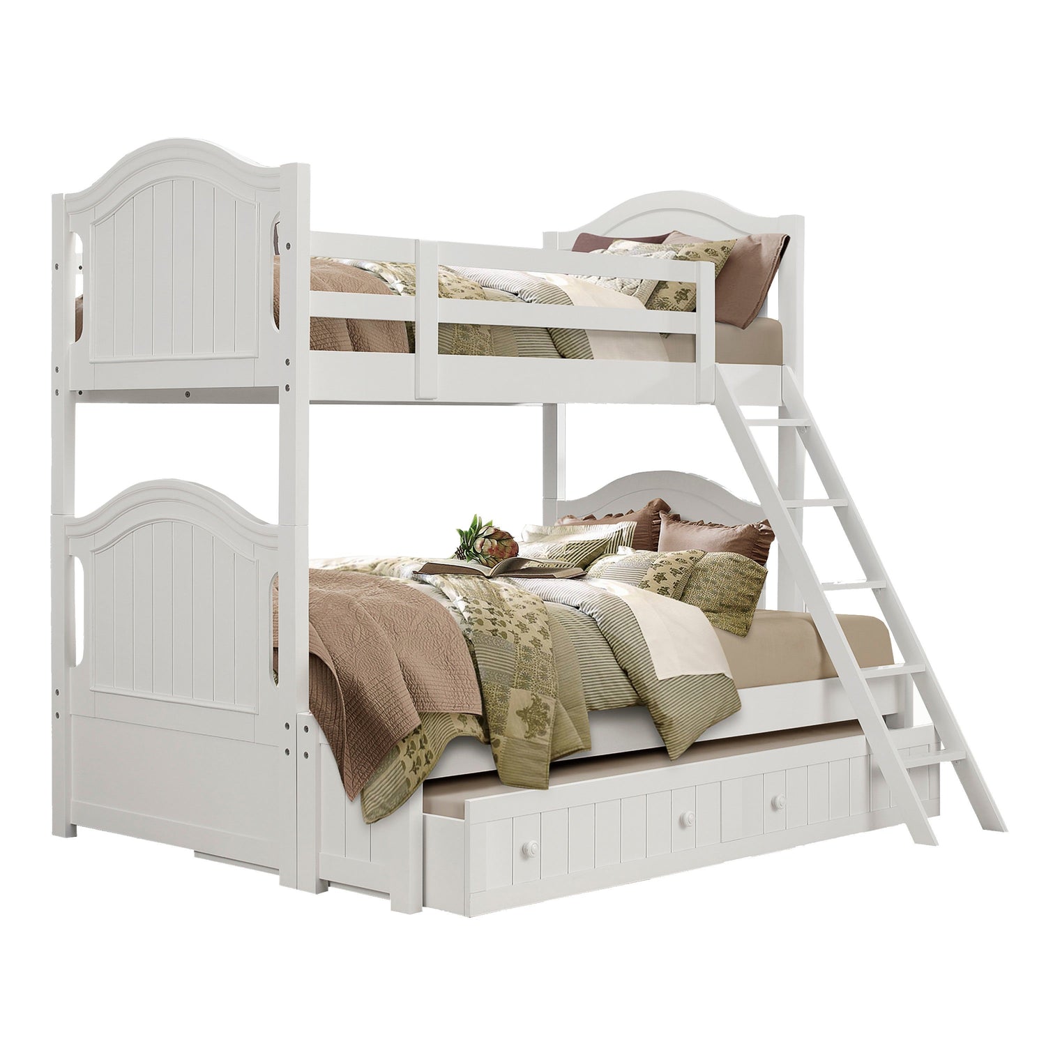 Clementine White Twin/Full Bunk Bed with Twin Trundle - SET | B1799-F | B1799-HF | B1799-RL | B1799-SL | B1799-R - Bien Home Furniture & Electronics