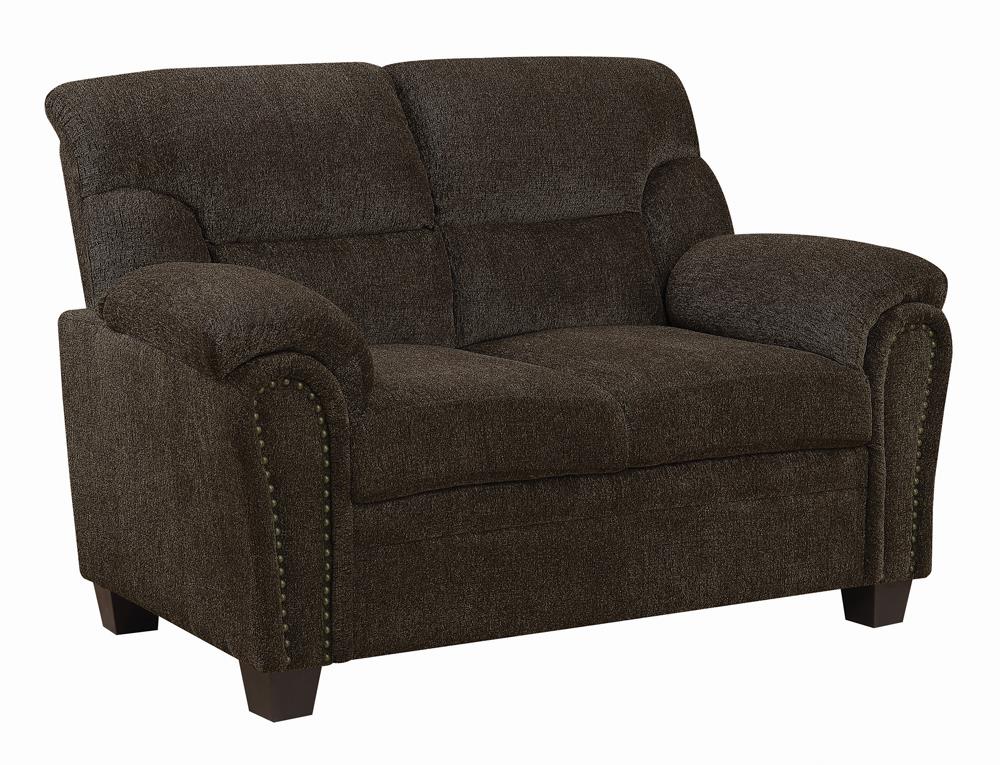 Clemintine Upholstered Loveseat with Nailhead Trim Brown - 506572 - Bien Home Furniture &amp; Electronics