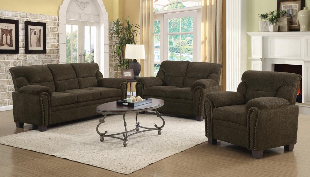Clemintine Upholstered Loveseat with Nailhead Trim Brown - 506572 - Bien Home Furniture &amp; Electronics
