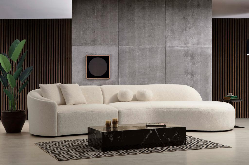 Cloe Ivory Boucle RAF Curved Sectional - CLOEBOUCLE-SECRAF - Bien Home Furniture & Electronics