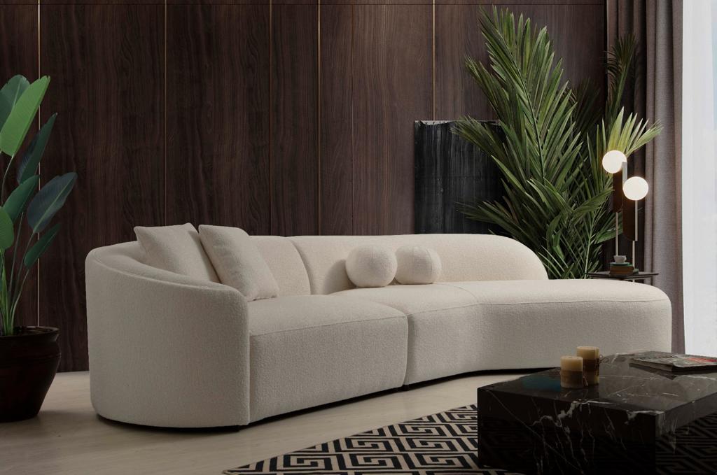 Cloe Ivory Boucle RAF Curved Sectional - CLOEBOUCLE-SECRAF - Bien Home Furniture & Electronics