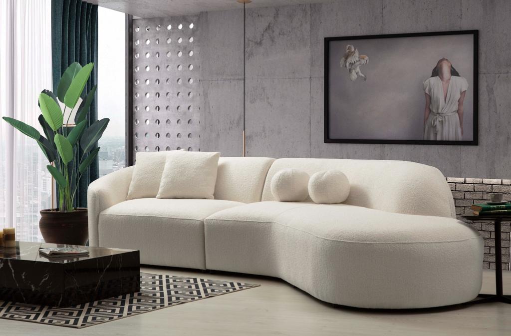 Cloe Ivory Boucle RAF Curved Sectional - CLOEBOUCLE-SECRAF - Bien Home Furniture & Electronics