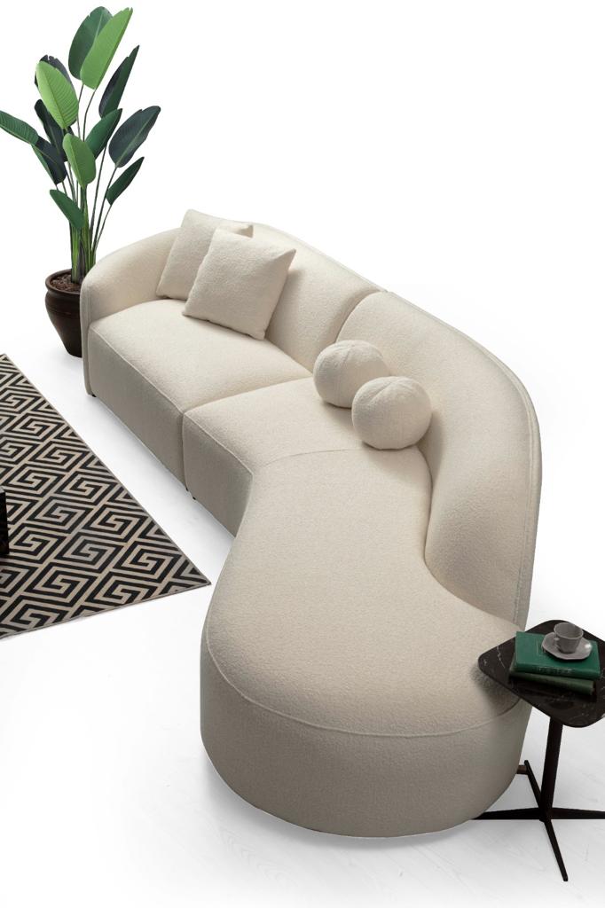 Cloe Ivory Boucle RAF Curved Sectional - CLOEBOUCLE-SECRAF - Bien Home Furniture & Electronics