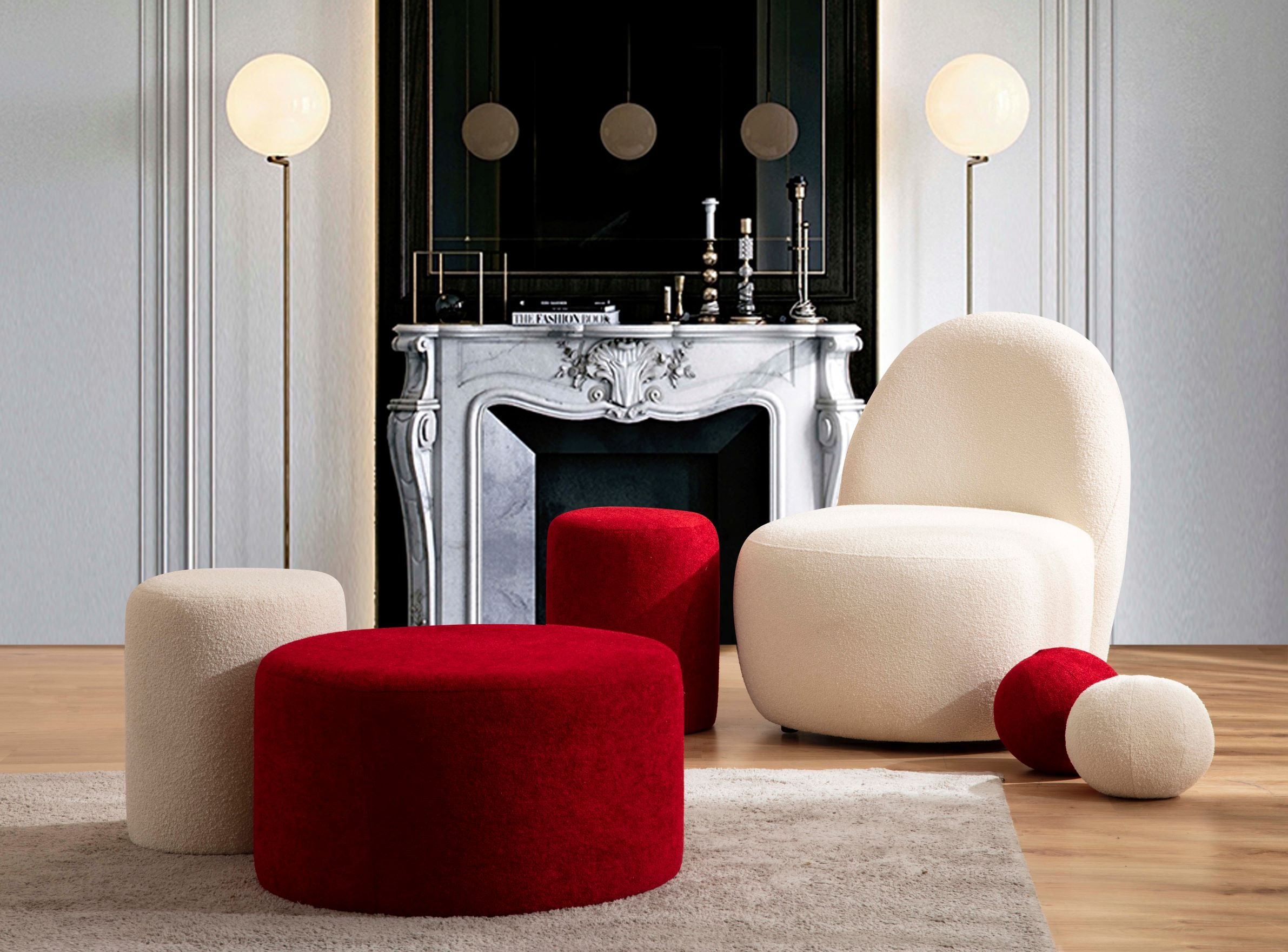 Cloe Ivory Boucle Stool - CLOEIVORY-STO - Bien Home Furniture & Electronics