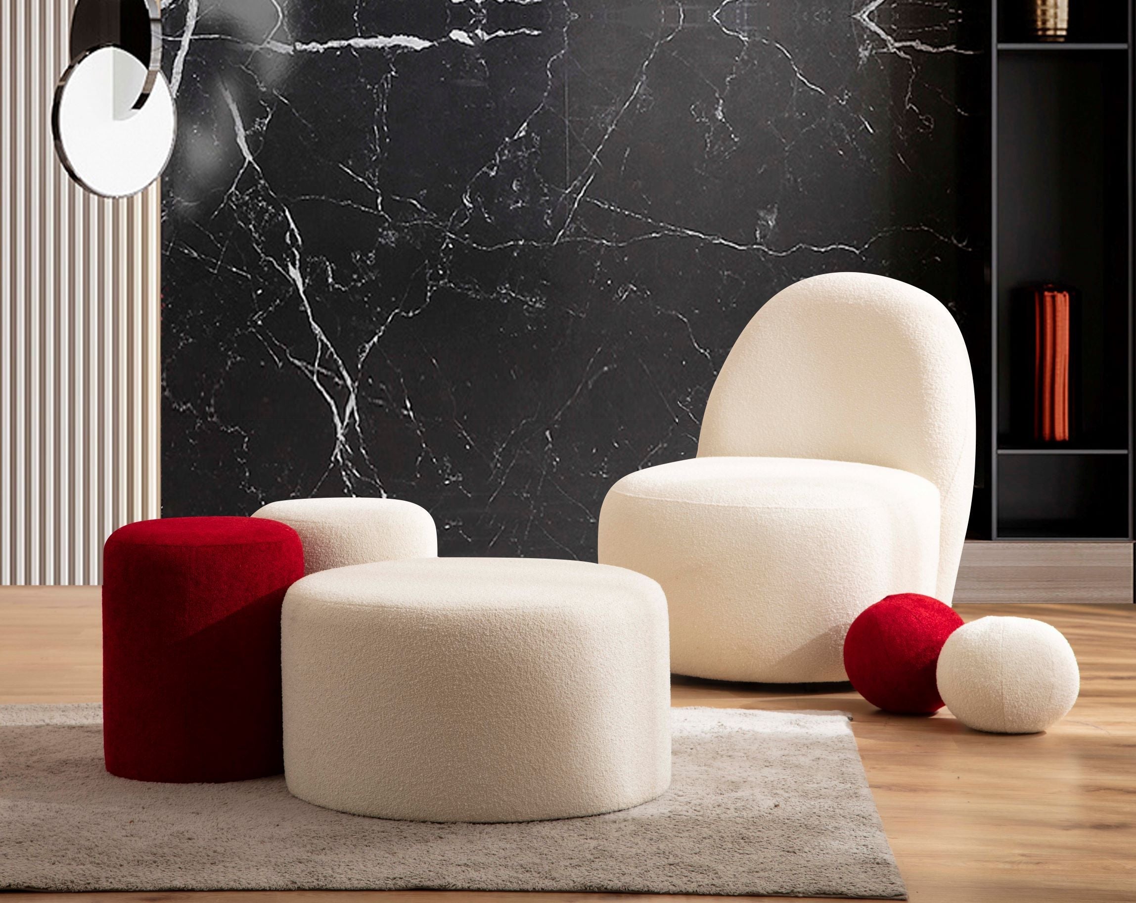 Cloe Ivory Boucle Stool - CLOEIVORY-STO - Bien Home Furniture & Electronics
