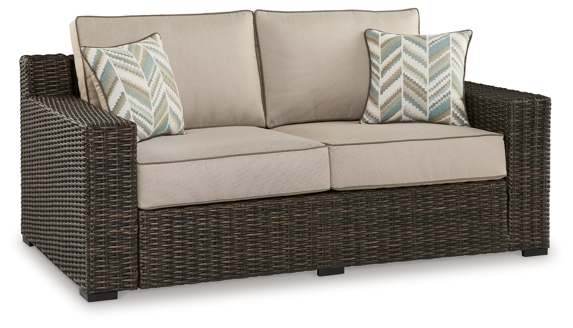 Coastline Bay Brown Outdoor Loveseat with Cushion - P784-835 - Bien Home Furniture & Electronics