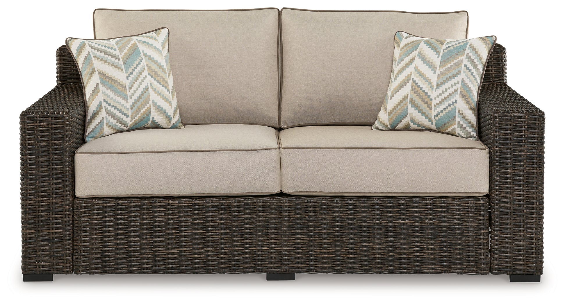 Coastline Bay Brown Outdoor Loveseat with Cushion - P784-835 - Bien Home Furniture & Electronics