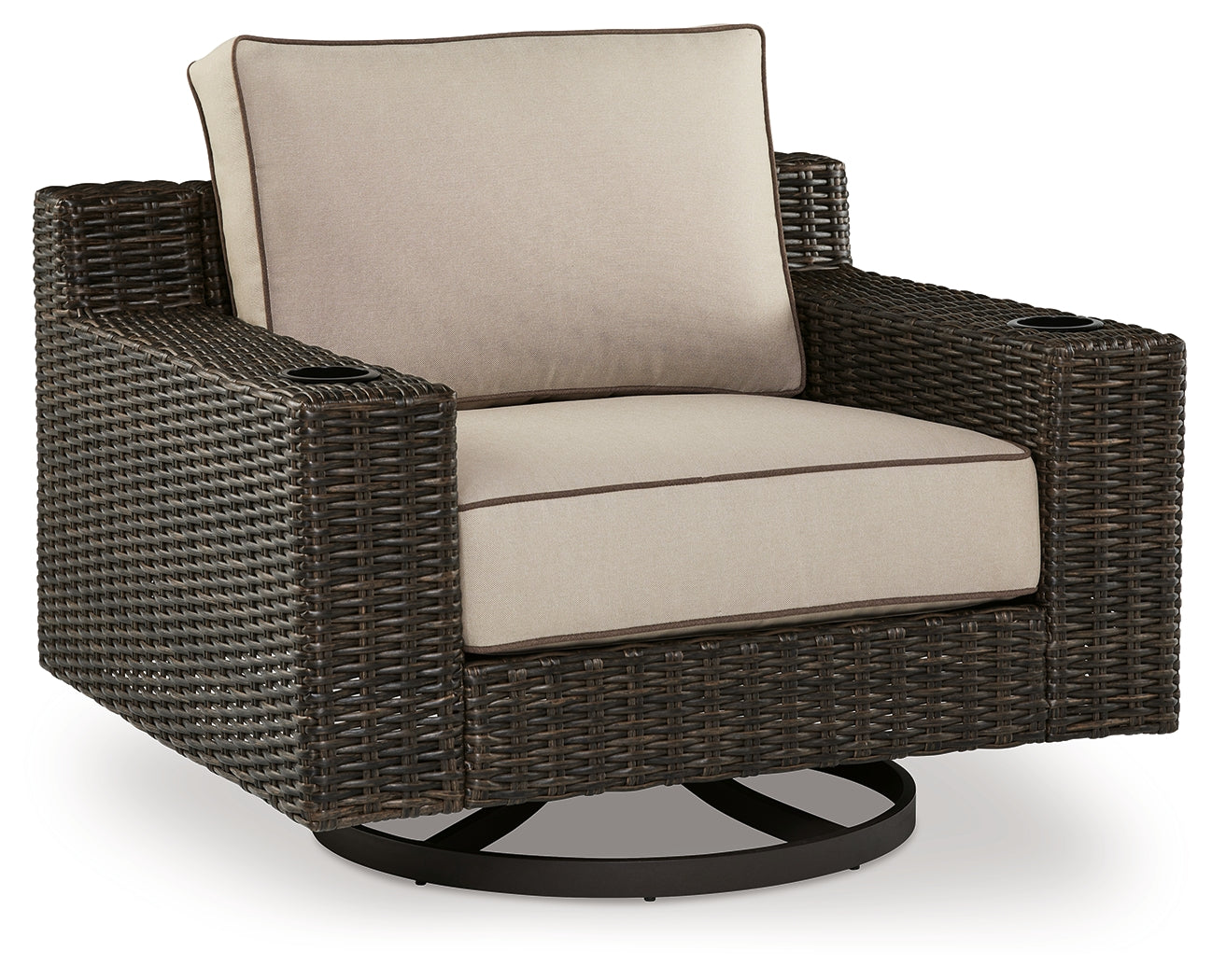 Coastline Bay Brown Outdoor Swivel Lounge with Cushion - P784-821 - Bien Home Furniture & Electronics