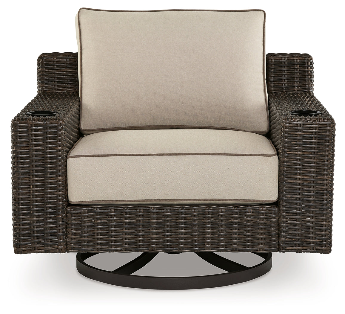 Coastline Bay Brown Outdoor Swivel Lounge with Cushion - P784-821 - Bien Home Furniture & Electronics