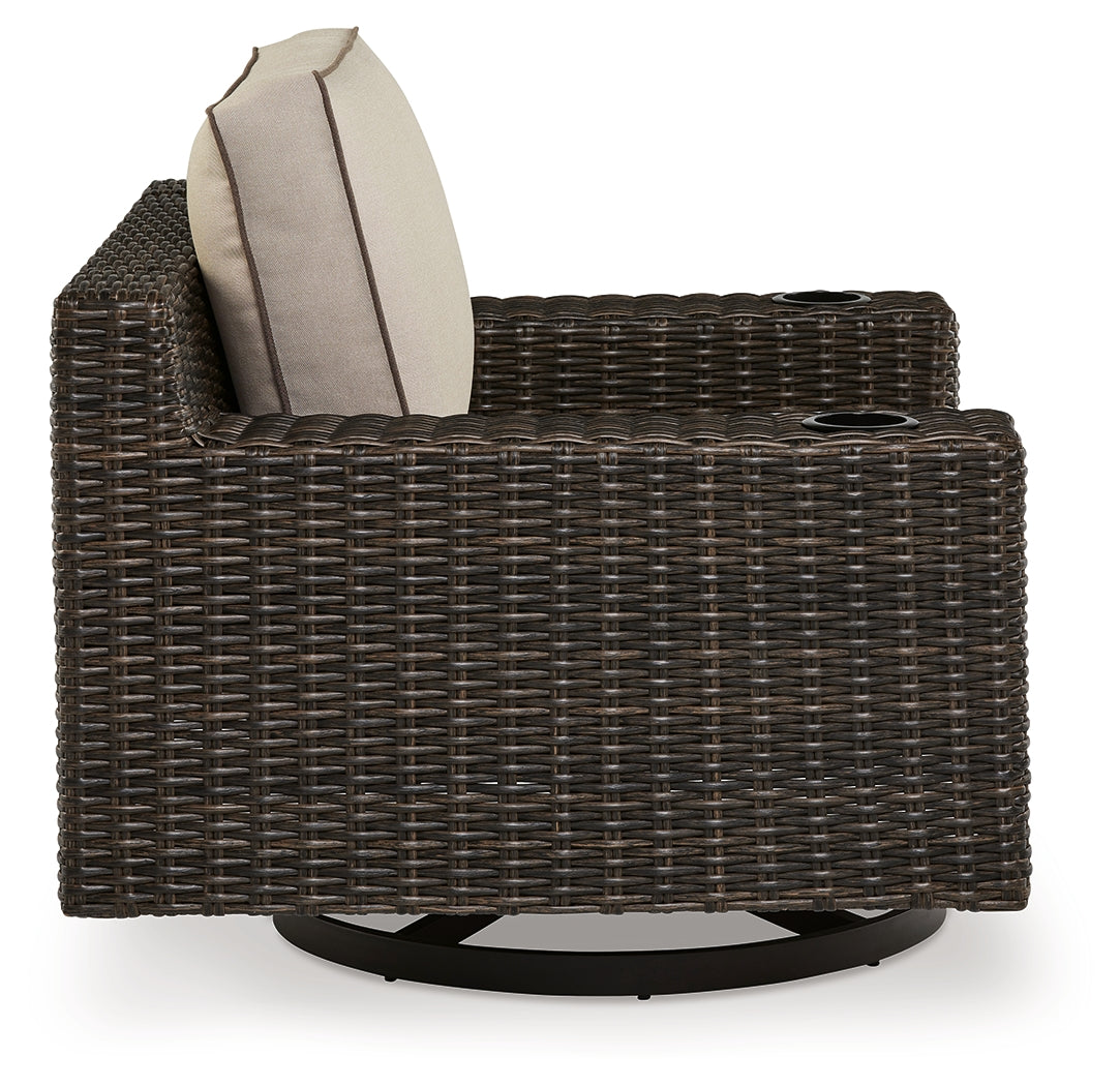 Coastline Bay Brown Outdoor Swivel Lounge with Cushion - P784-821 - Bien Home Furniture & Electronics