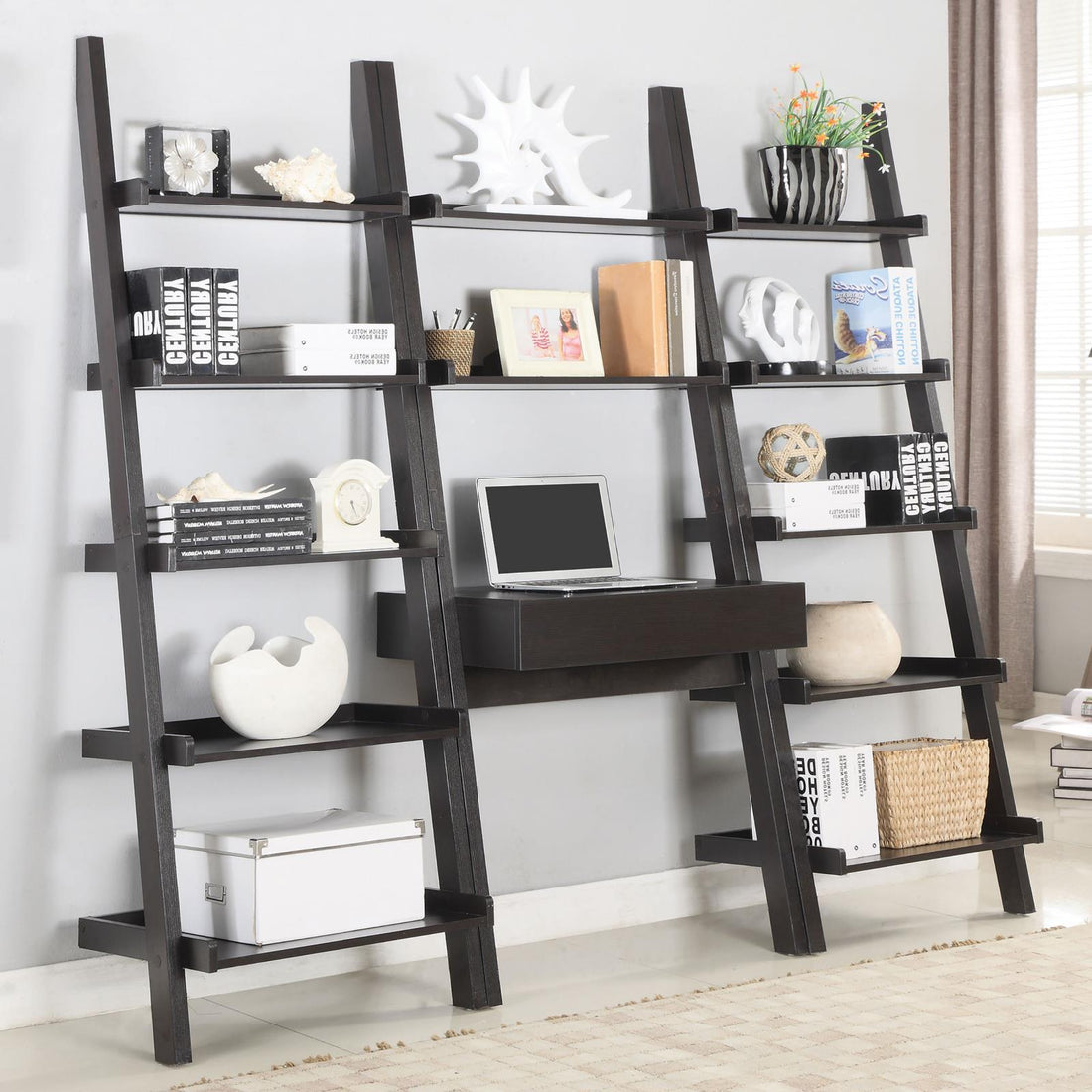 Colella Cappuccino 3-Piece 1-Drawer Ladder Desk Set - 801373-S3 - Bien Home Furniture &amp; Electronics