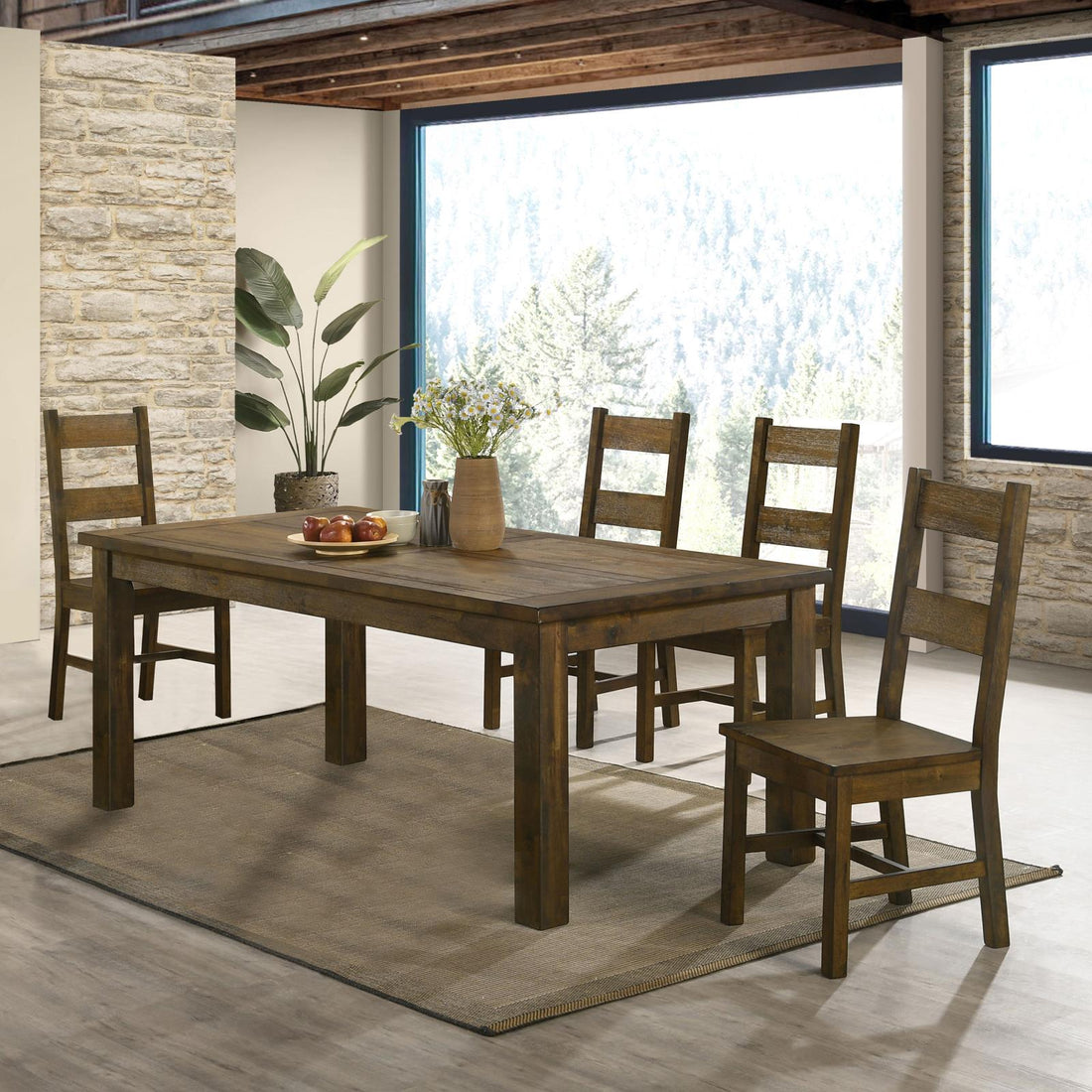 Coleman Dining Room Set Rustic Golden Brown - 107041-S5 - Bien Home Furniture & Electronics