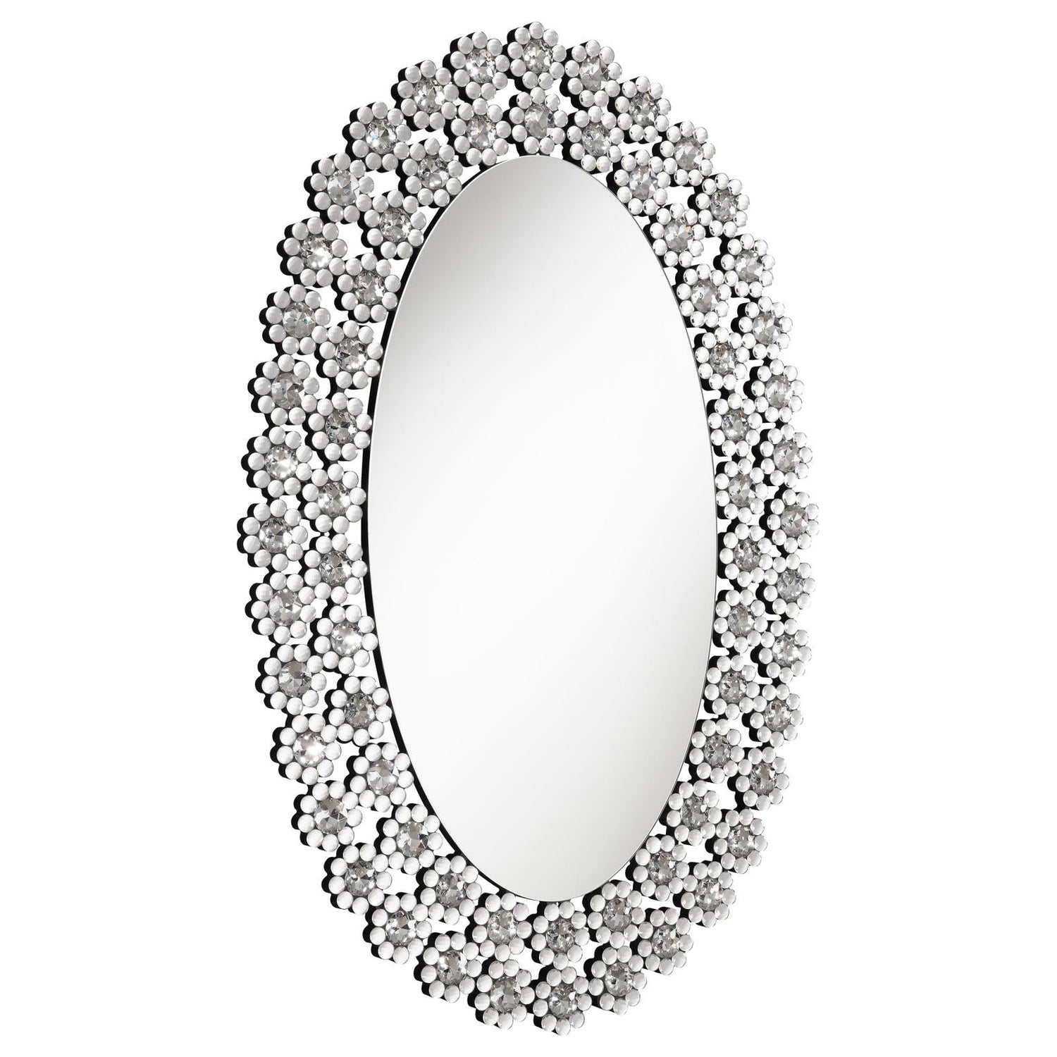 Colleen Oval Wall Mirror with Faux Crystal Blossoms - 961615 - Bien Home Furniture & Electronics