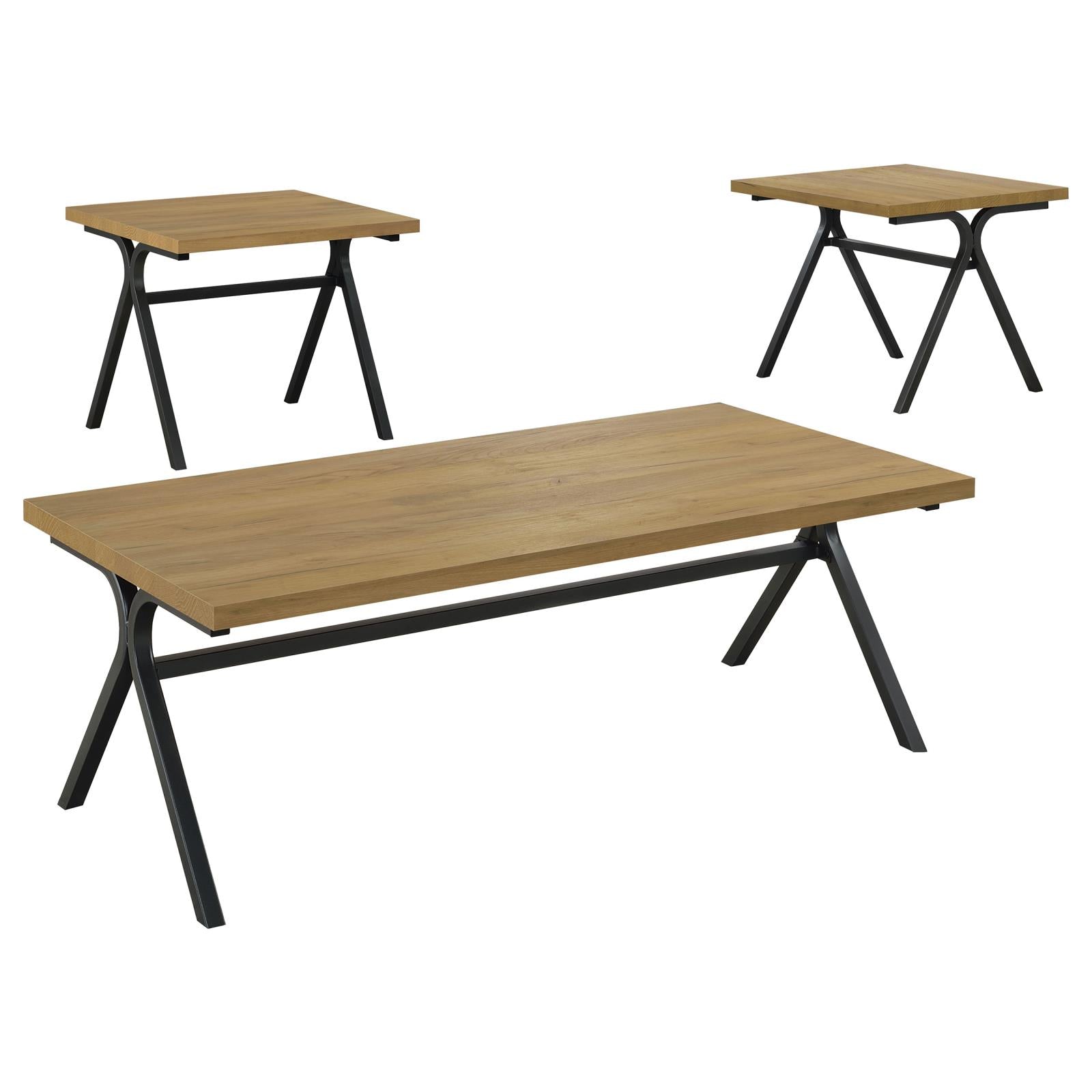 Colmar 3-Piece Trestle Occasional Table Set Golden Oak/Gunmetal - 753424 - Bien Home Furniture & Electronics