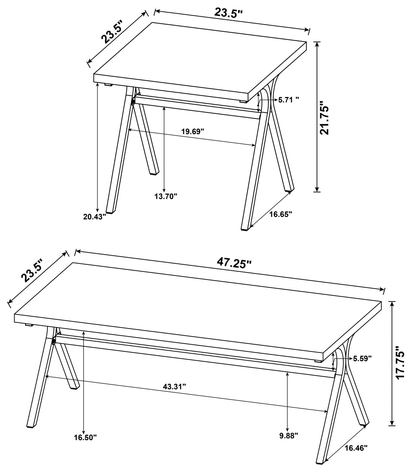 Colmar 3-Piece Trestle Occasional Table Set Golden Oak/Gunmetal - 753424 - Bien Home Furniture &amp; Electronics