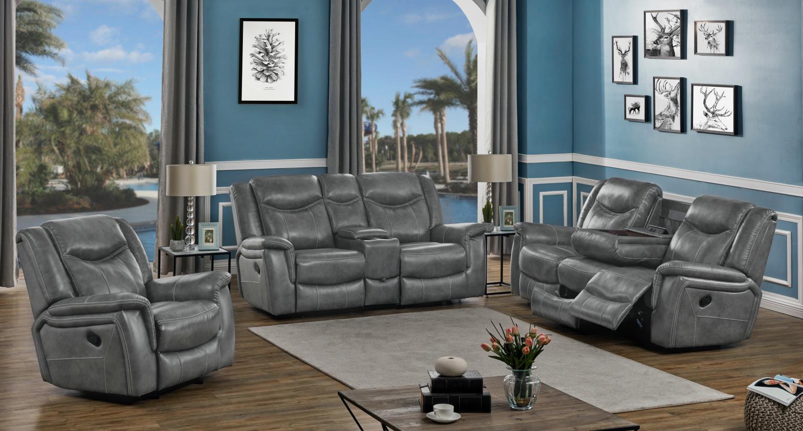 Conrad Upholstered Motion Sofa Cool Gray - 650354 - Bien Home Furniture & Electronics