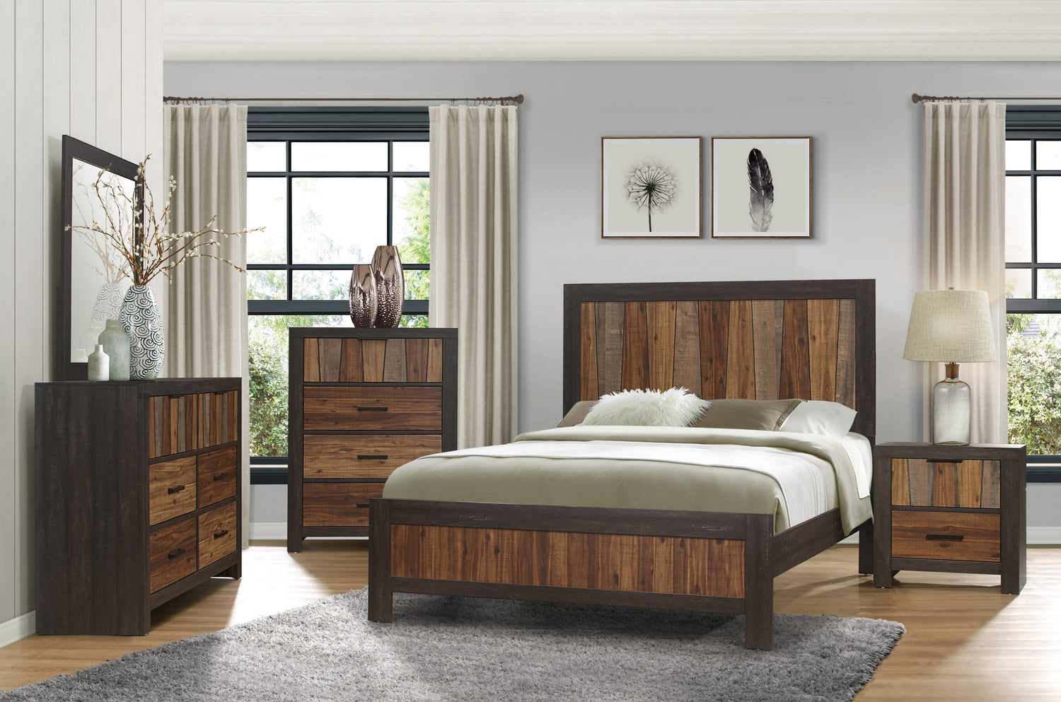 Cooper Wire Brushed Queen Panel Bed - SET | 2059-1 | 2059-3 - Bien Home Furniture & Electronics