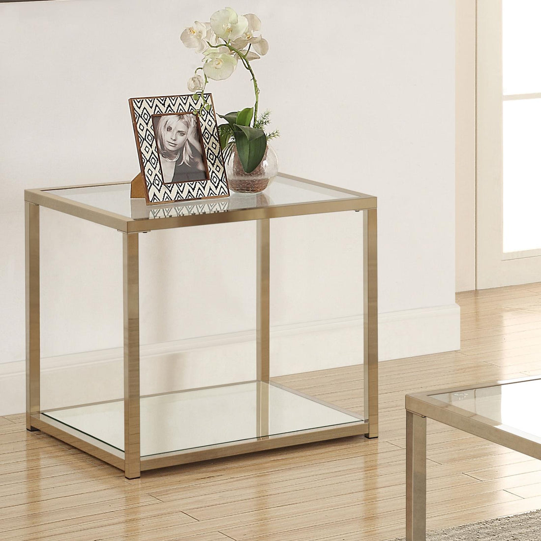 Cora End Table with Mirror Shelf Chocolate Chrome - 705237 - Bien Home Furniture &amp; Electronics