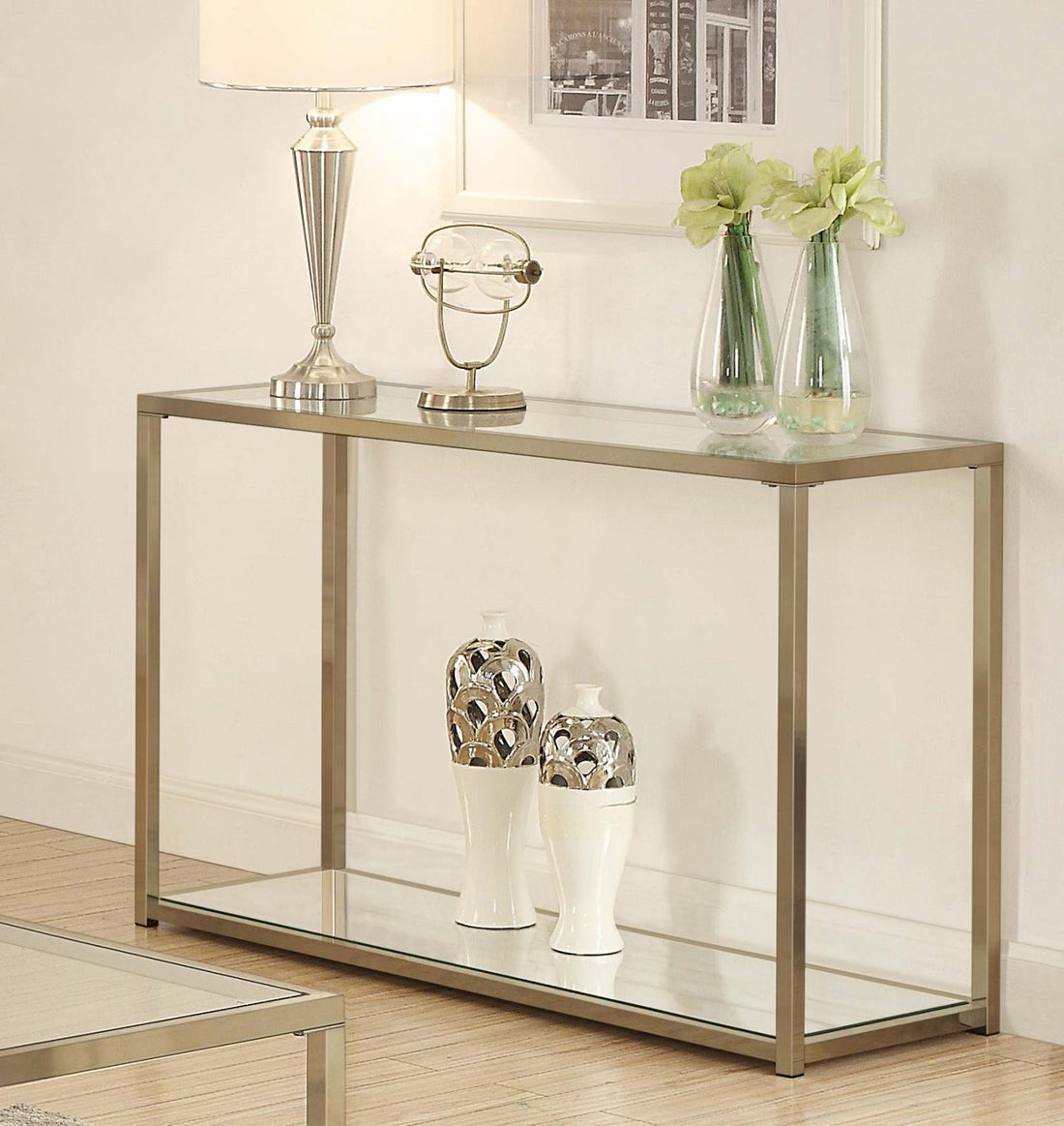 Cora Sofa Table with Mirror Shelf Chocolate Chrome - 705239 - Bien Home Furniture &amp; Electronics