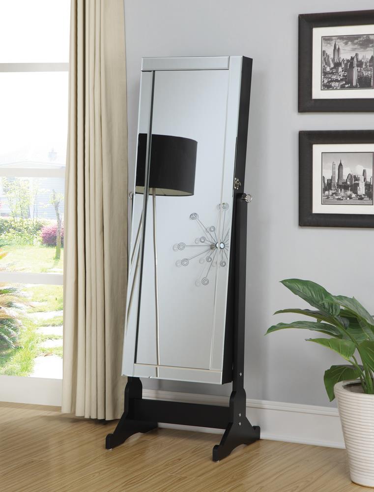 Cortez Black Storage Jewelry Cheval Mirror - 901828 - Bien Home Furniture & Electronics