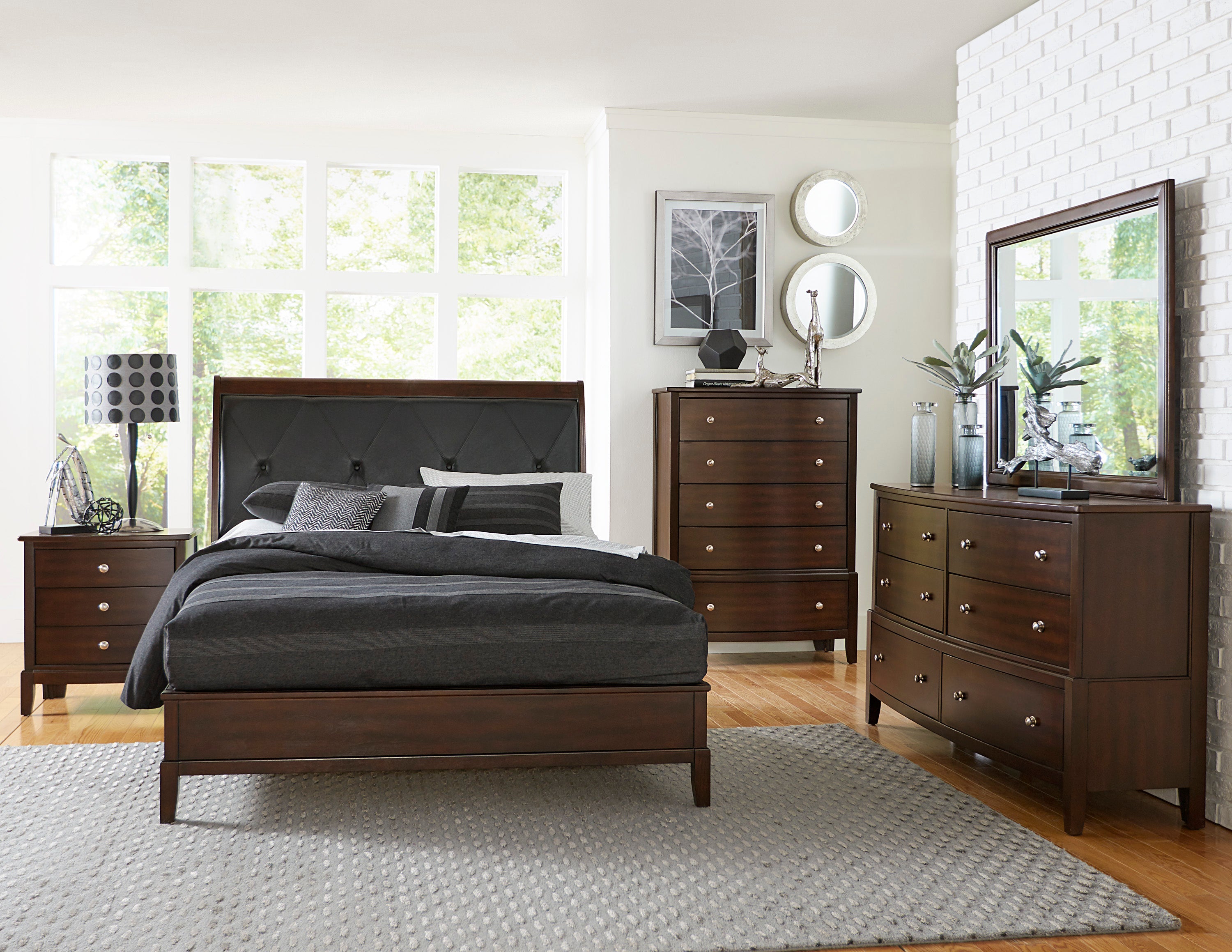 Cotterill Cherry Queen Upholstered Panel Bed - SET | 1730-1 | 1730-2 | 1730-3 - Bien Home Furniture & Electronics
