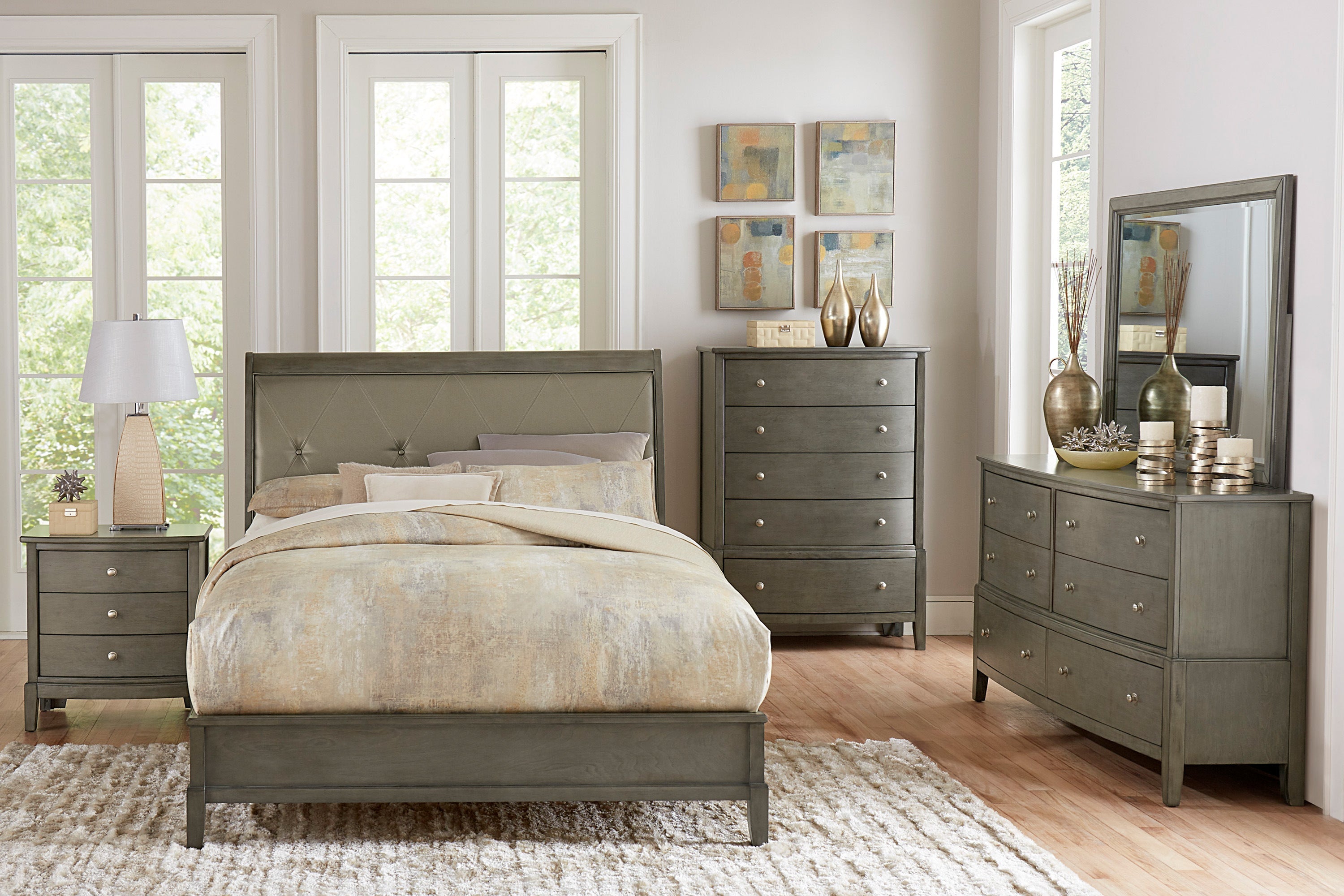 Cotterill Gray King Upholstered Panel Bed - SET | 1730KGY-1 | 1730KGY-2 | 1730GY-3 - Bien Home Furniture & Electronics