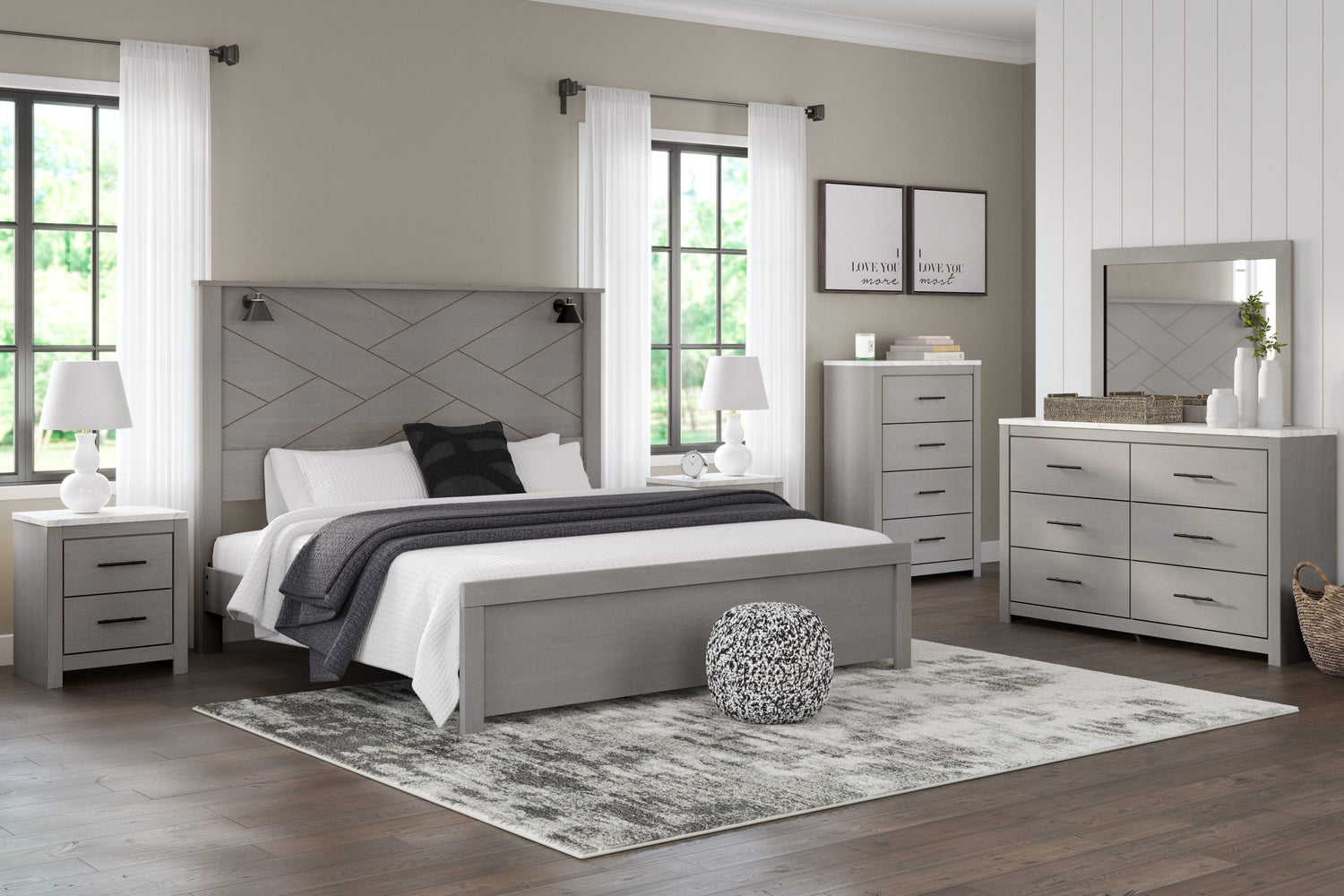 Cottonburg Light Gray/White Lighted Panel Bedroom Set - SET | B1192-56 | B1192-58 | B1192-99 | B1192-31 | B1192-36 - Bien Home Furniture & Electronics