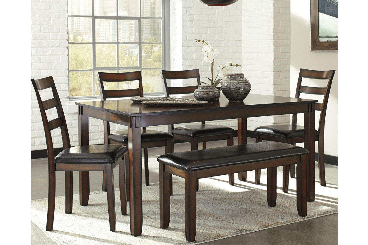 Coviar Brown Dining Table and Chairs with Bench, Set of 6 - D385-325 - Bien Home Furniture &amp; Electronics