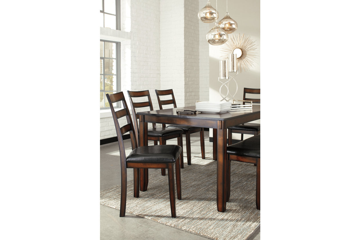 Coviar Brown Dining Table and Chairs with Bench, Set of 6 - D385-325 - Bien Home Furniture &amp; Electronics