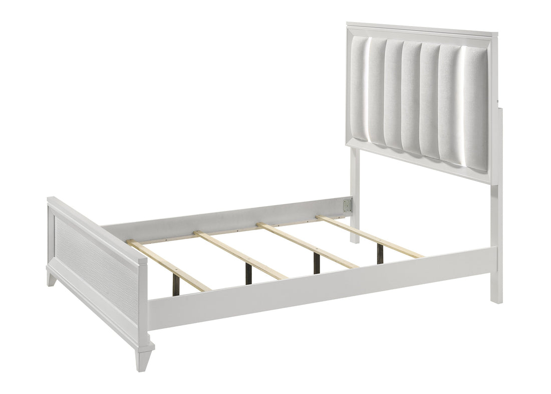 Cressida White Queen Upholstered LED Panel Bed - SET | B7300-Q-HB | B7300-Q-FB | B7300-KQ-RAIL | - Bien Home Furniture &amp; Electronics