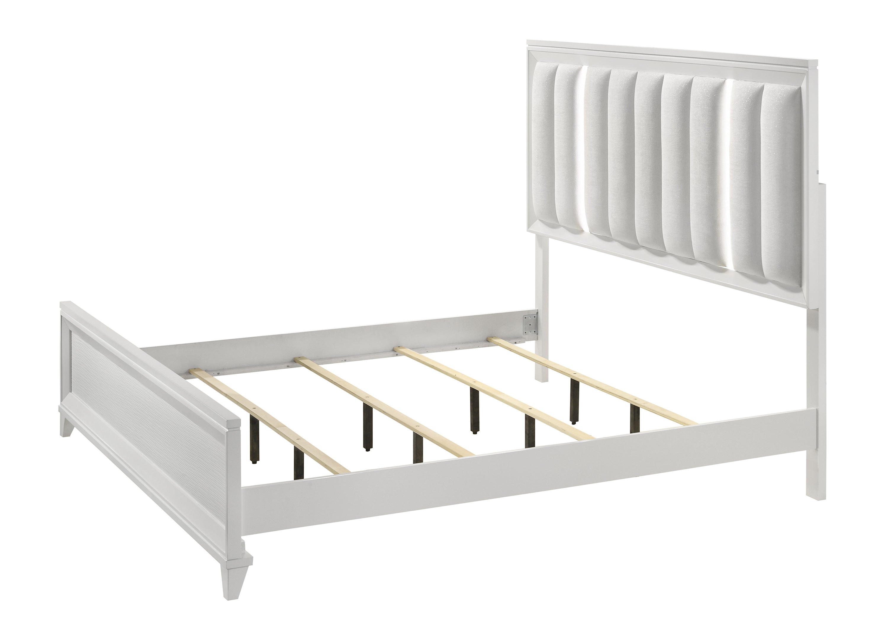 Cressida White Upholstered LED Panel Bedroom Set - SET | B7300-Q-HB | B7300-Q-FB | B7300-KQ-RAIL | B7300-2 | B7300-4 - Bien Home Furniture & Electronics