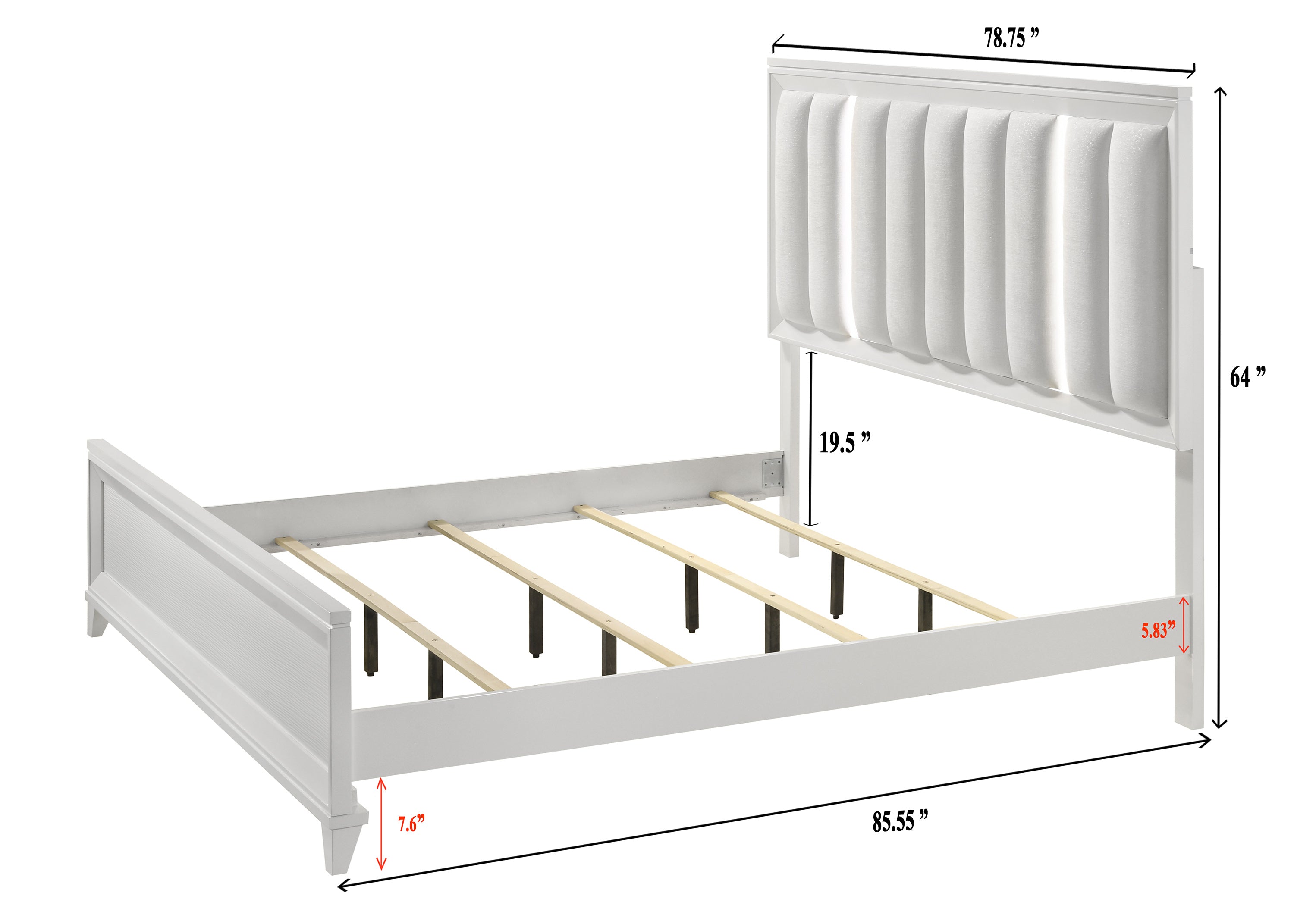 Cressida White Upholstered LED Panel Bedroom Set - SET | B7300-Q-HB | B7300-Q-FB | B7300-KQ-RAIL | B7300-2 | B7300-4 - Bien Home Furniture & Electronics