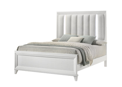 Cressida White Upholstered LED Panel Bedroom Set - SET | B7300-Q-HB | B7300-Q-FB | B7300-KQ-RAIL | B7300-2 | B7300-4 - Bien Home Furniture &amp; Electronics