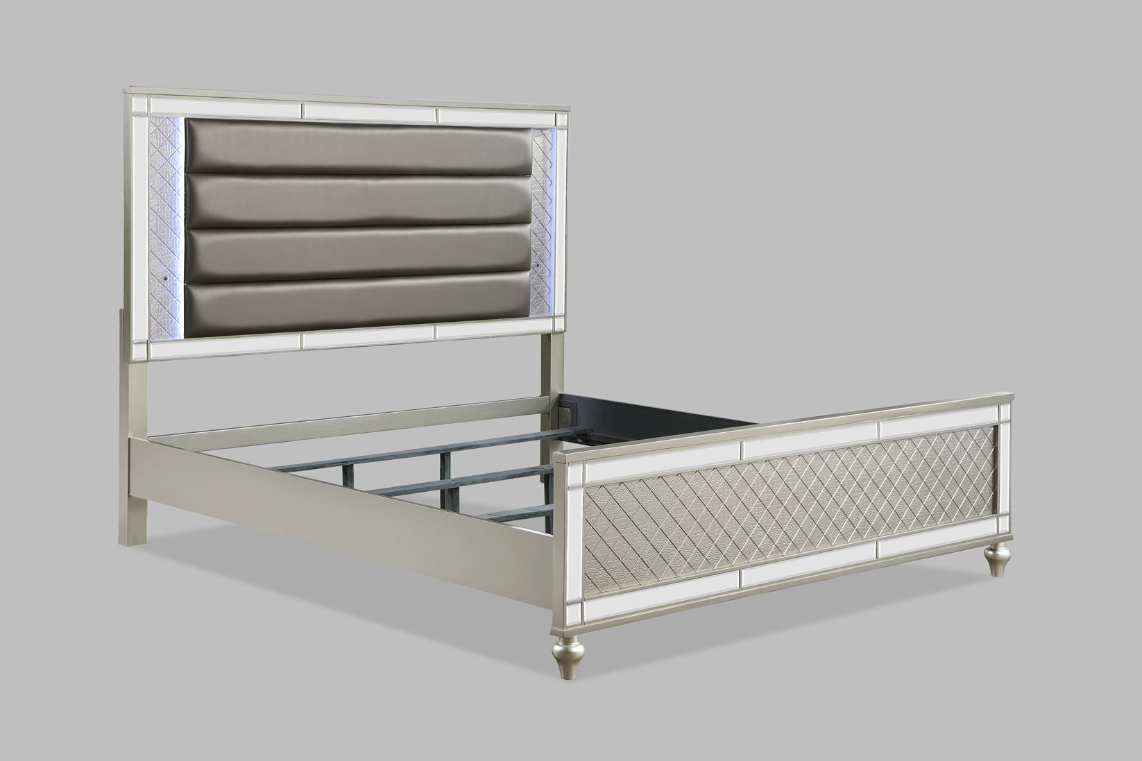 Cristian Champagne King LED Upholstered Panel Bed - SET | B1680-K-HB | B1680-K-FB | B1680-KQ-RAIL - Bien Home Furniture & Electronics