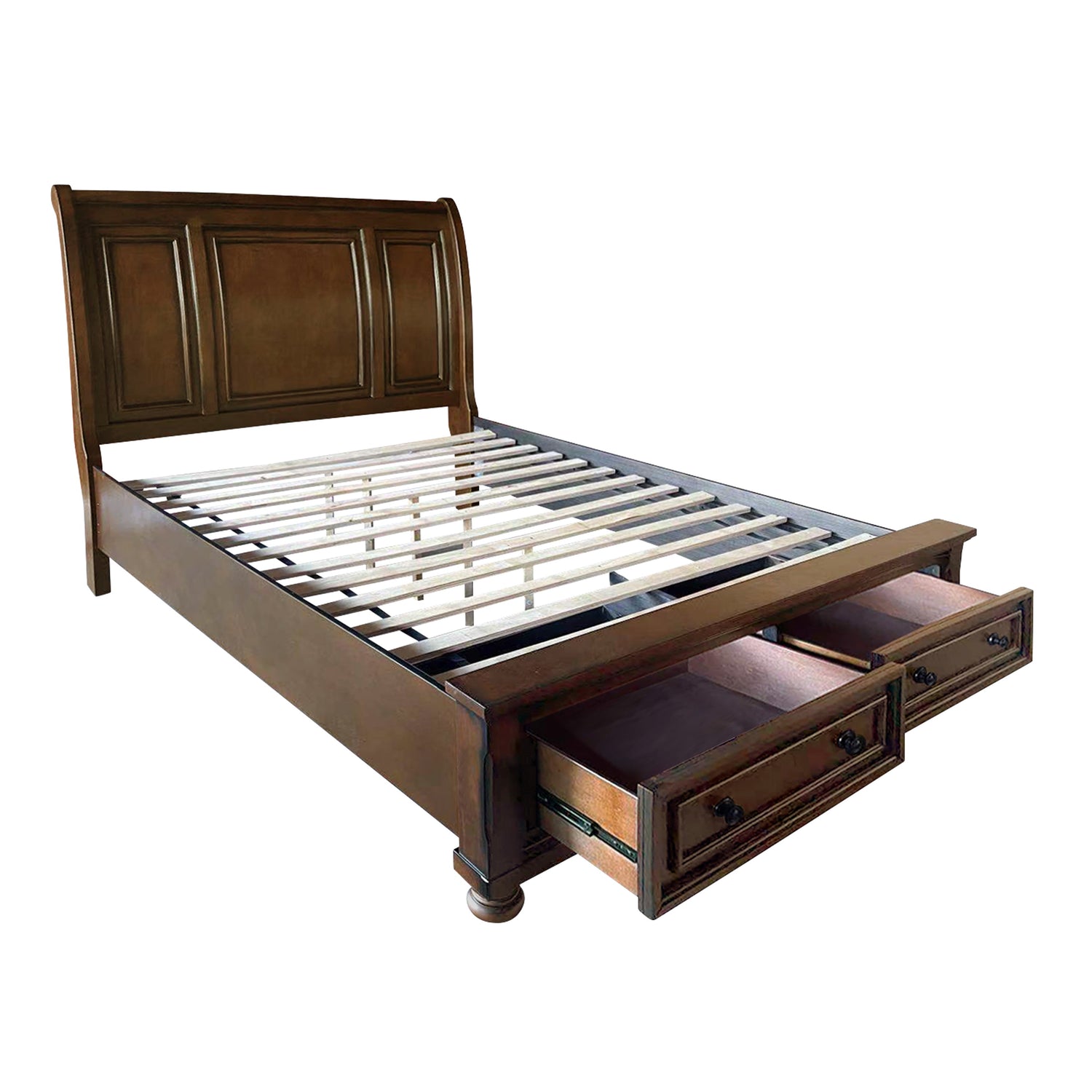 Cumberland Brown Cherry Queen Sleigh Storage Platform Bed - SET | 2159-1 | 2159-2NF | 2159-3 - Bien Home Furniture & Electronics