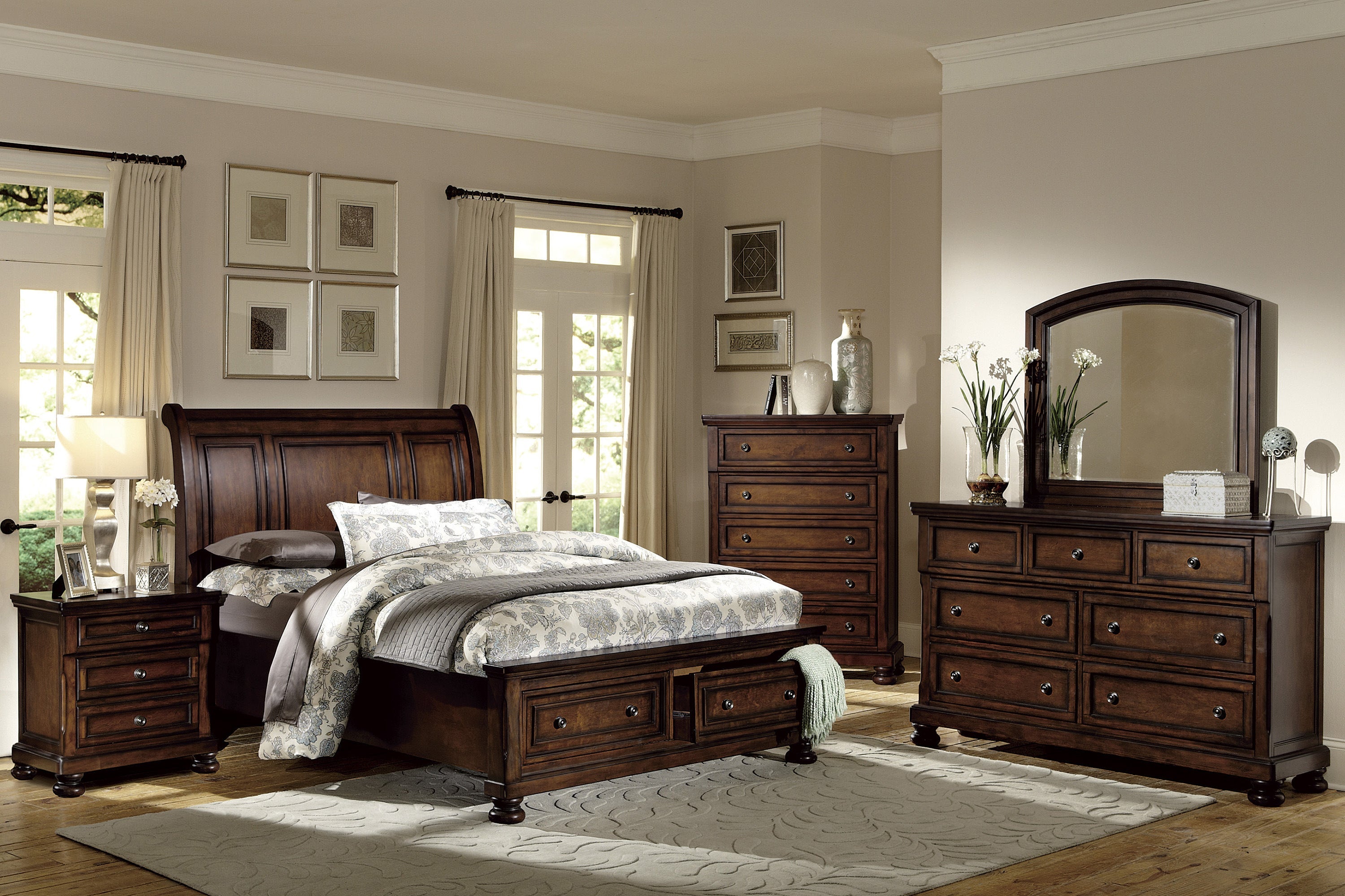 Cumberland Brown Cherry Sleigh Storage Platform Youth Bedroom Set - SET | 2159F-1 | 2159F-2NF | 2159T-3 | 2159-5 | 2159-6 | 2159-4 | 2159-9 - Bien Home Furniture &amp; Electronics