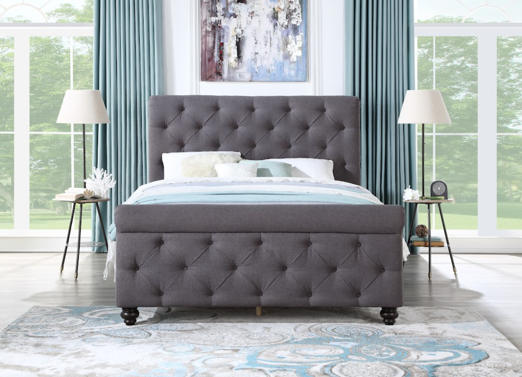 Curly Dark Gray Queen Upholstered Sleigh Bed - SH290DGR* - Bien Home Furniture & Electronics