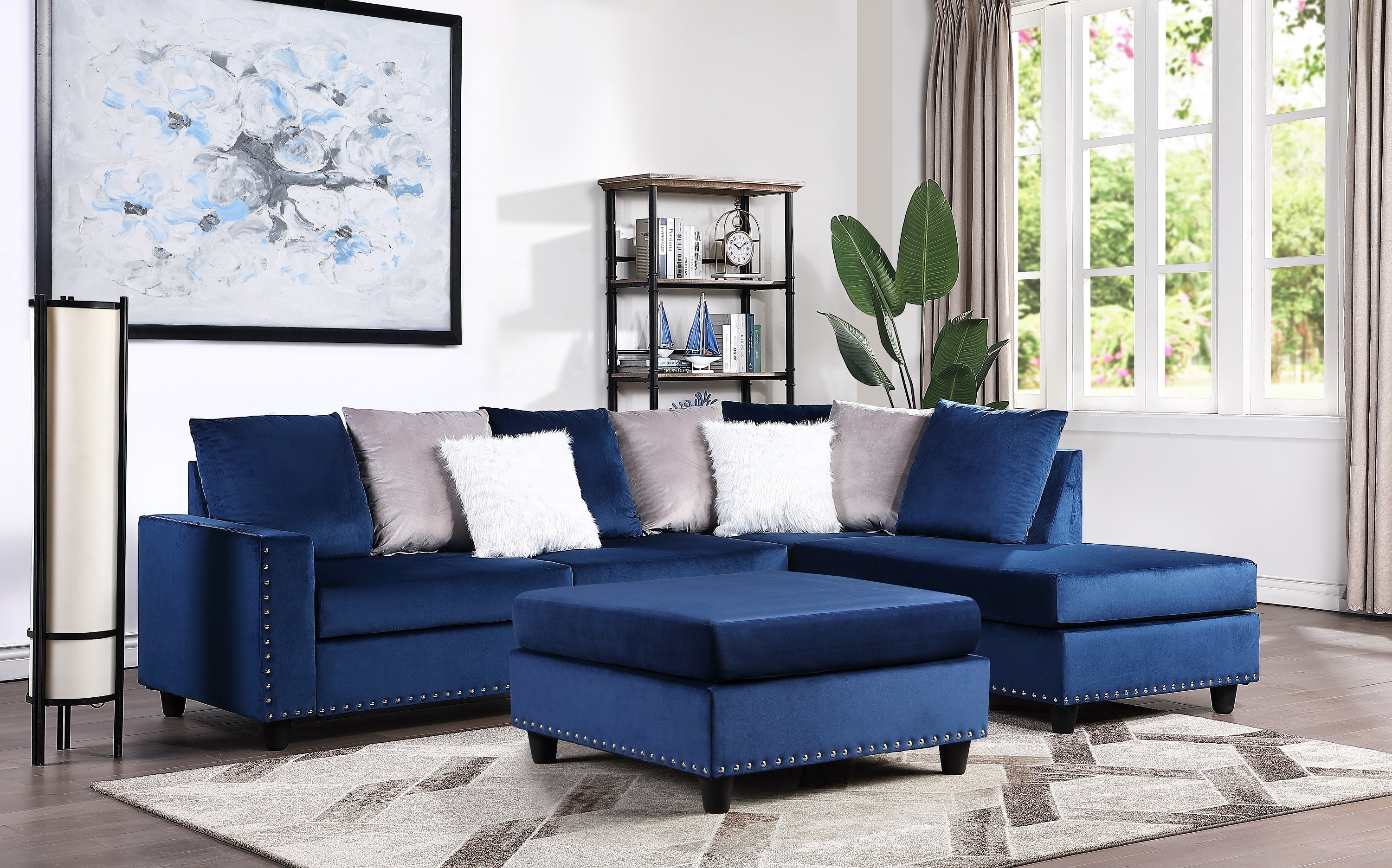 Cyndia Blue Velvet Reversible Sectional - SH3187BLU* - Bien Home Furniture & Electronics