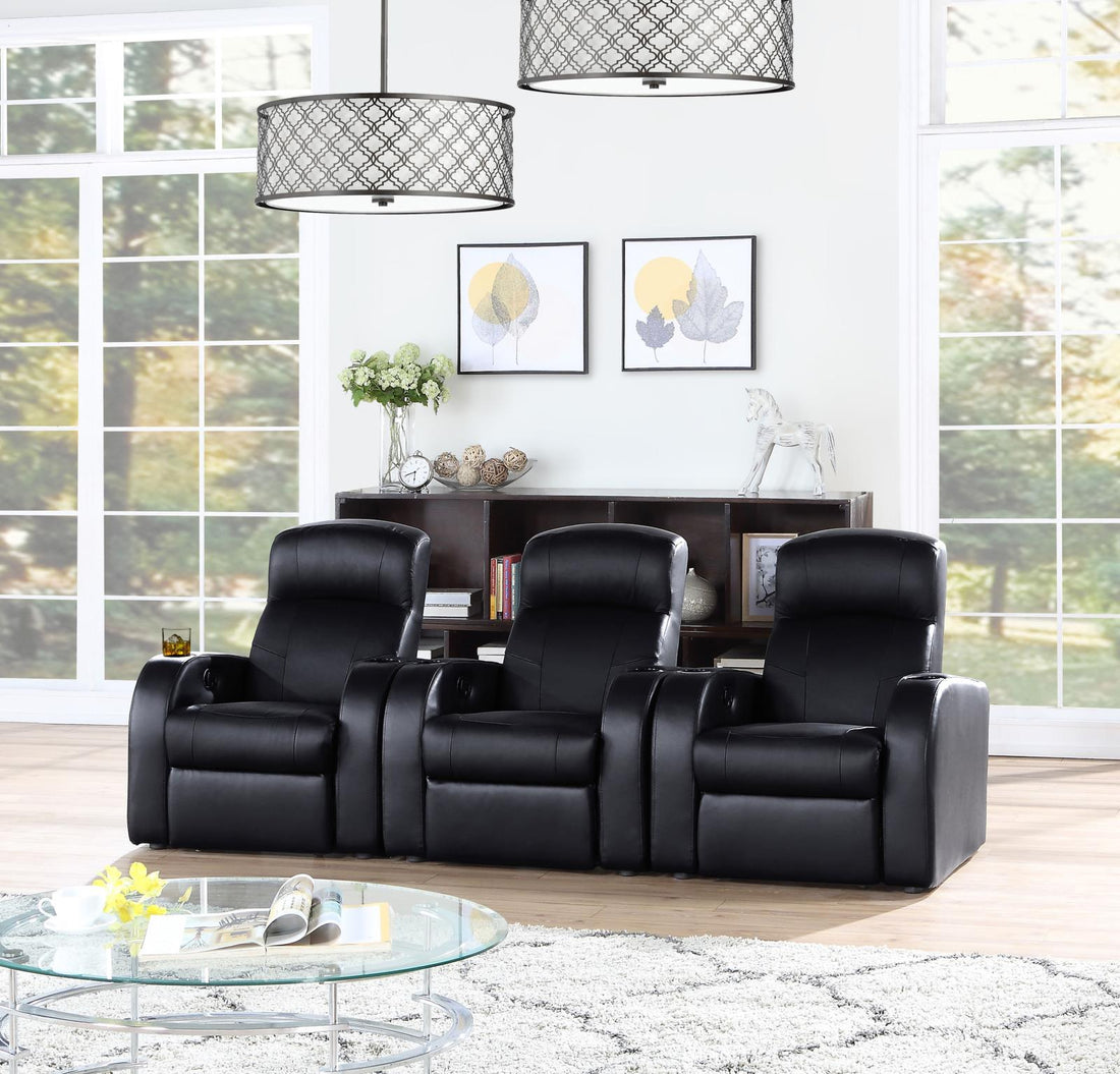 Cyrus Upholstered Recliner Living Room Set Black - 600001-S3B - Bien Home Furniture & Electronics