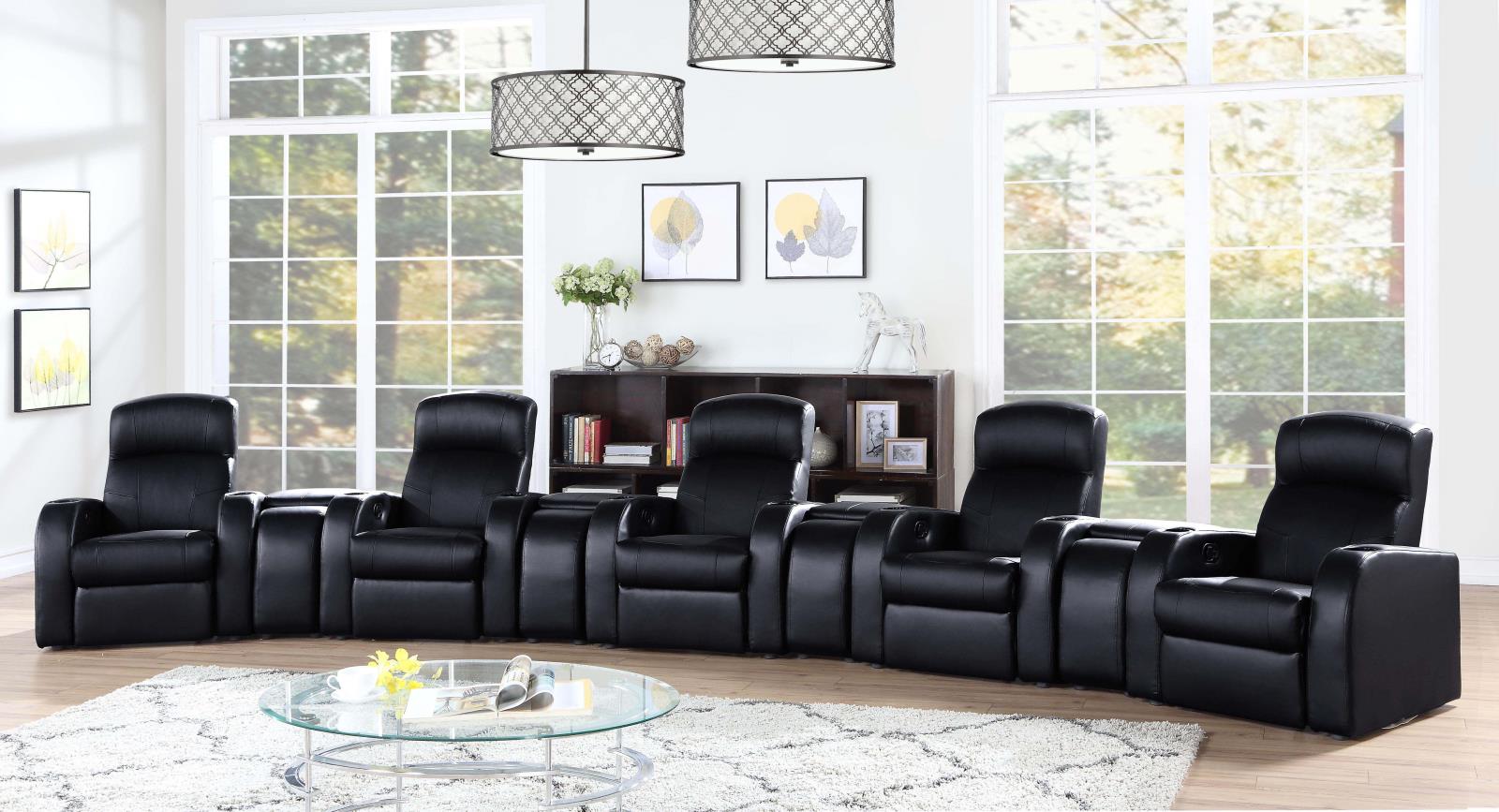 Cyrus Upholstered Recliner Living Room Set Black - 600001-S5A - Bien Home Furniture & Electronics