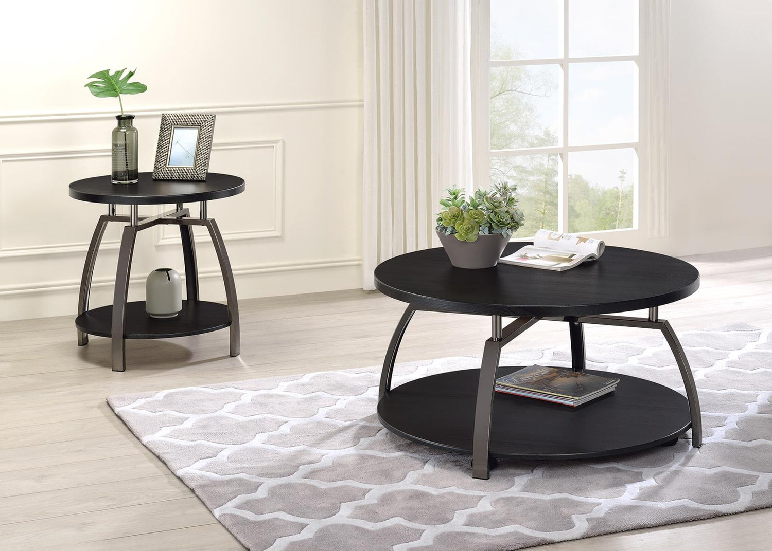 Dacre Dark Gray/Black Nickel Round Coffee Table - 722208 - Bien Home Furniture &amp; Electronics