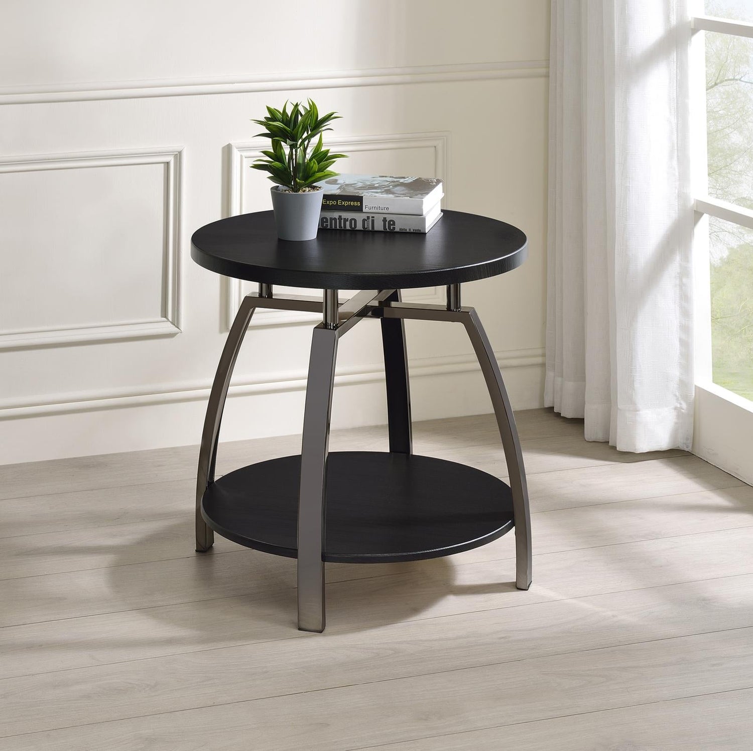 Dacre Round End Table Dark Gray/Black Nickel - 722207 - Bien Home Furniture & Electronics